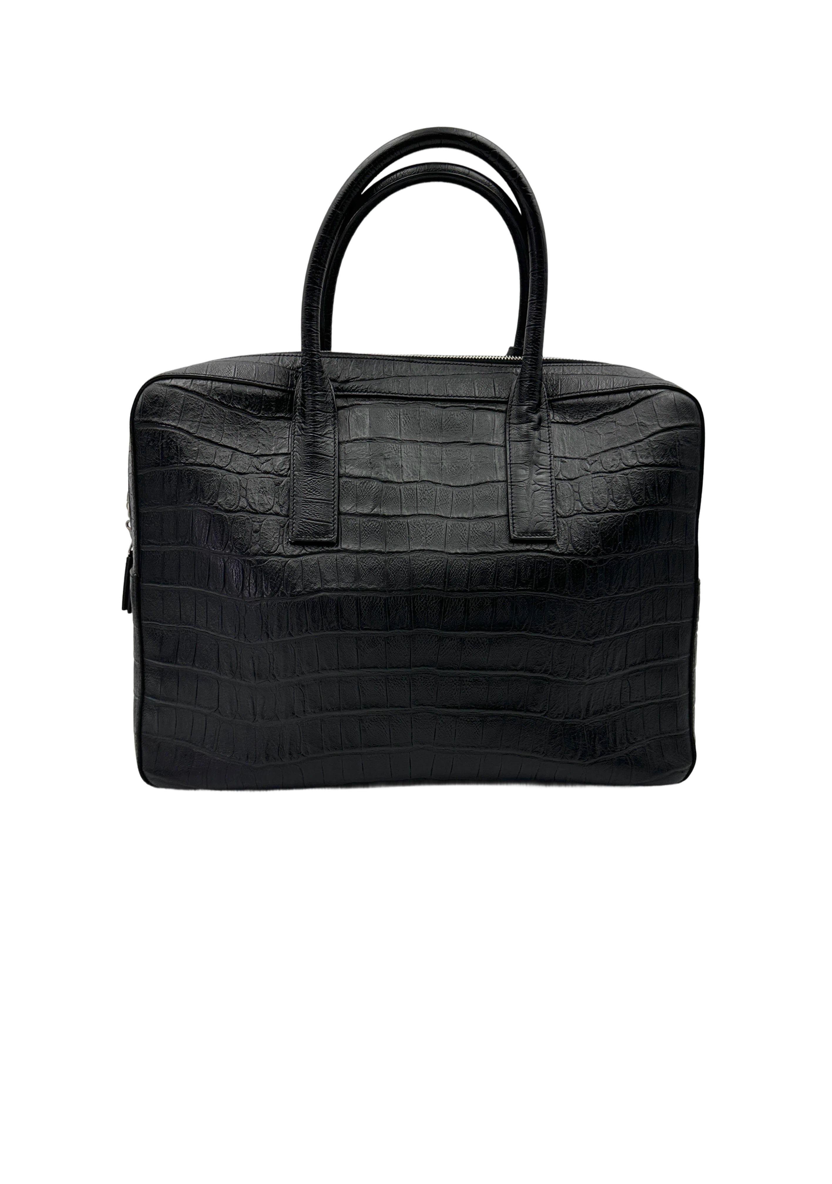Saint Laurent Museum Black Crocodile-Embossed Leather Handle Bag SL245