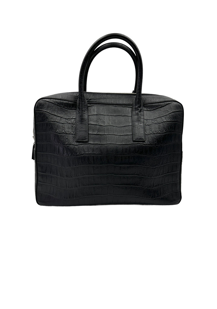 Saint Laurent Museum Black Crocodile-Embossed Leather Handle Bag SL245
