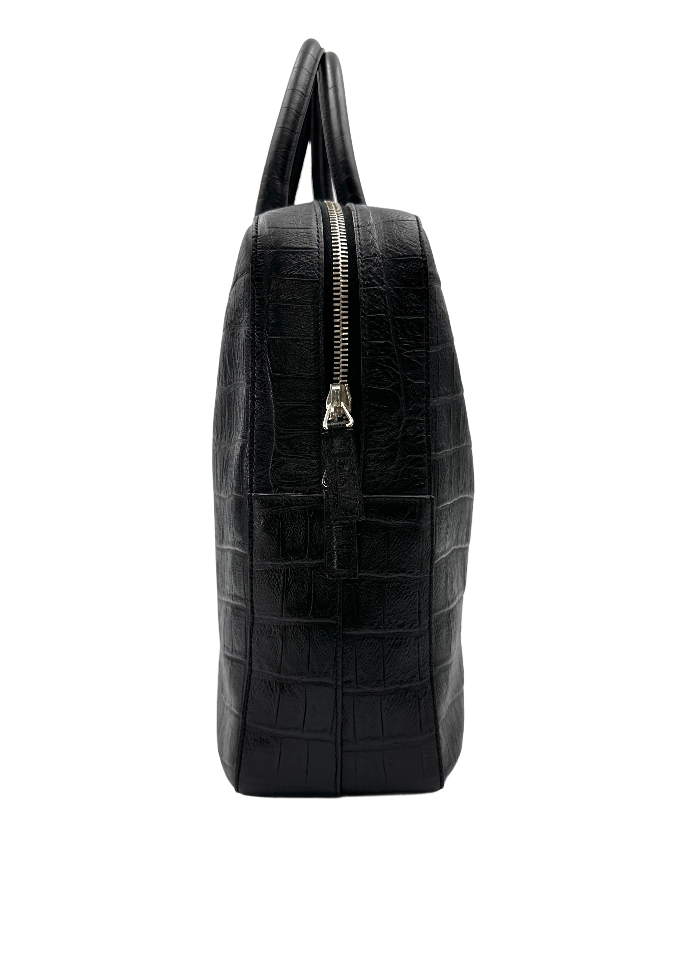 Saint Laurent Museum Black Crocodile-Embossed Leather Handle Bag SL245