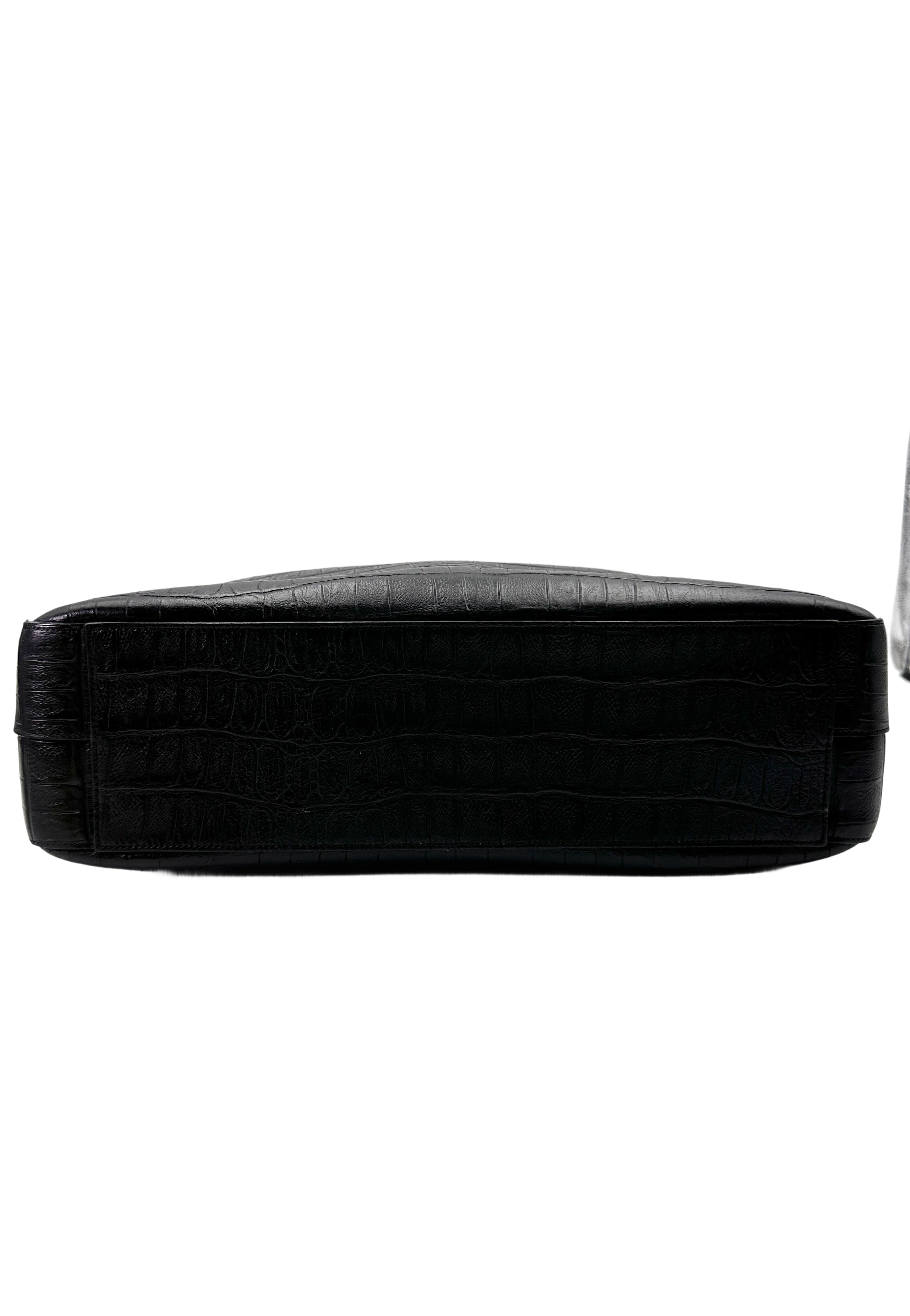 Saint Laurent Museum Black Crocodile-Embossed Leather Handle Bag SL245