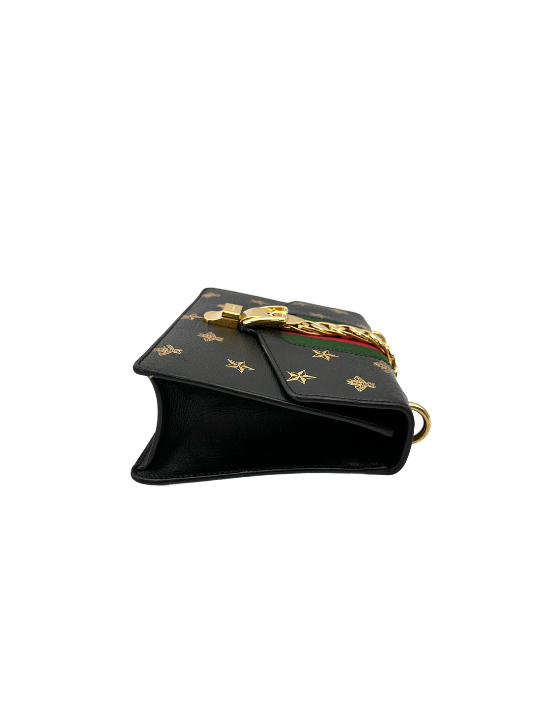 Gucci Sylvie Bee Star Black Leather Small Size Shoulder Bag GG1122