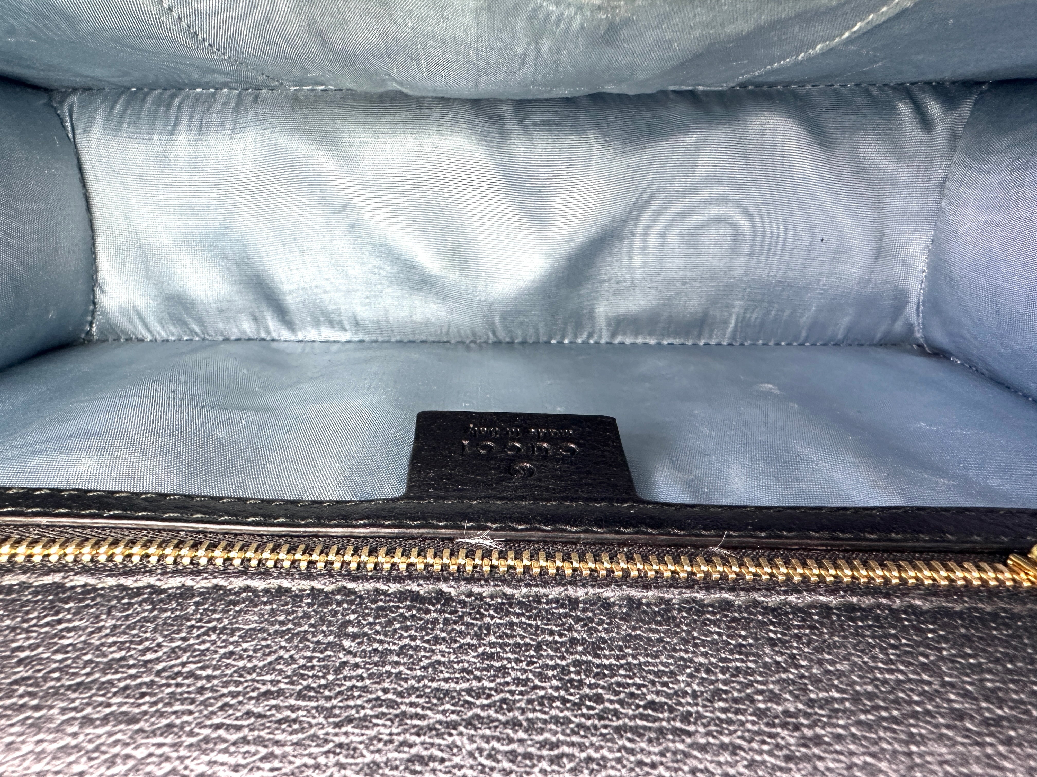 Gucci Sylvie Bee Star Black Leather Small Size Shoulder Bag GG1122