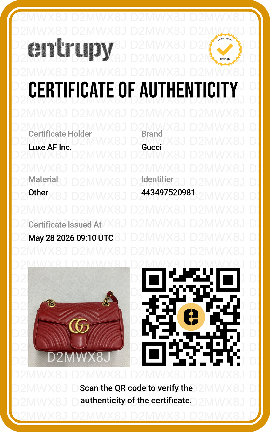 Gucci GG Marmont Red Matelasse Leather Shoulder Bag GG1203