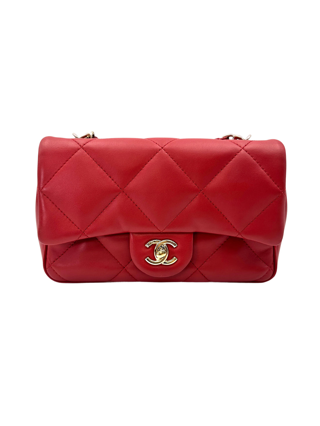 Chanel Classic Flap Red Quilted Lambskin Top Handle Flap Bag With Gold Buckle(28***68) CC2044