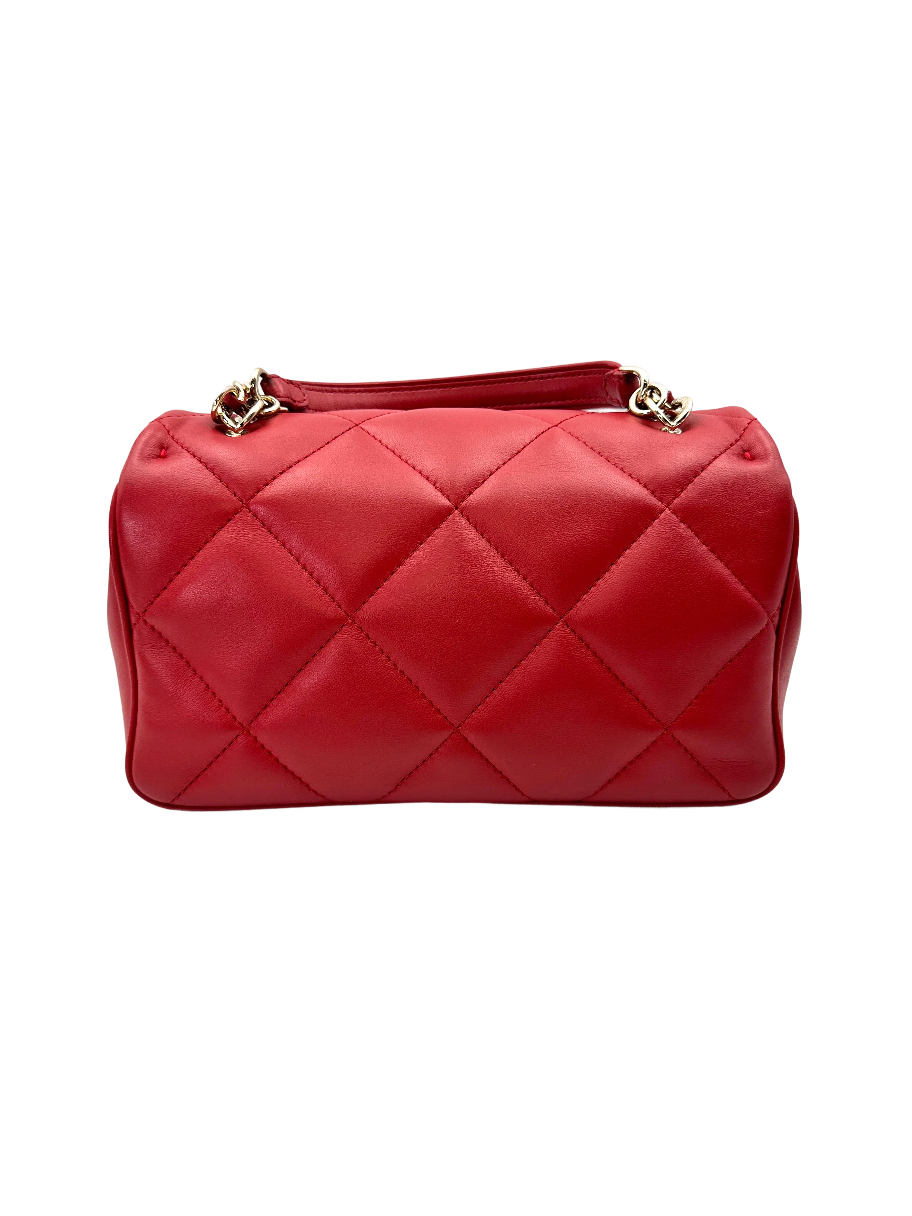 Chanel Classic Flap Red Quilted Lambskin Top Handle Flap Bag With Gold Buckle(28***68) CC2044