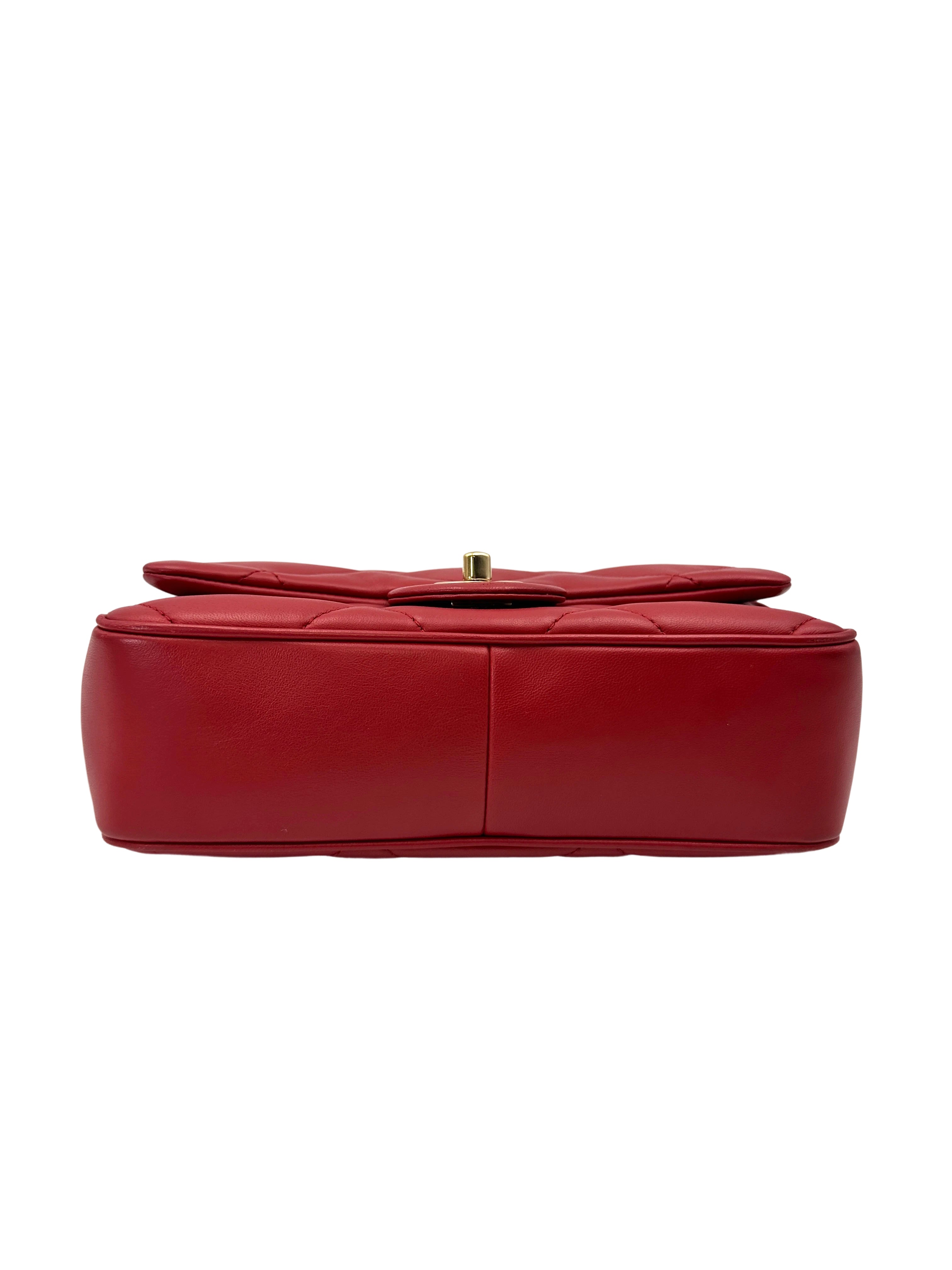 Chanel Classic Flap Red Quilted Lambskin Top Handle Flap Bag With Gold Buckle(28***68) CC2044