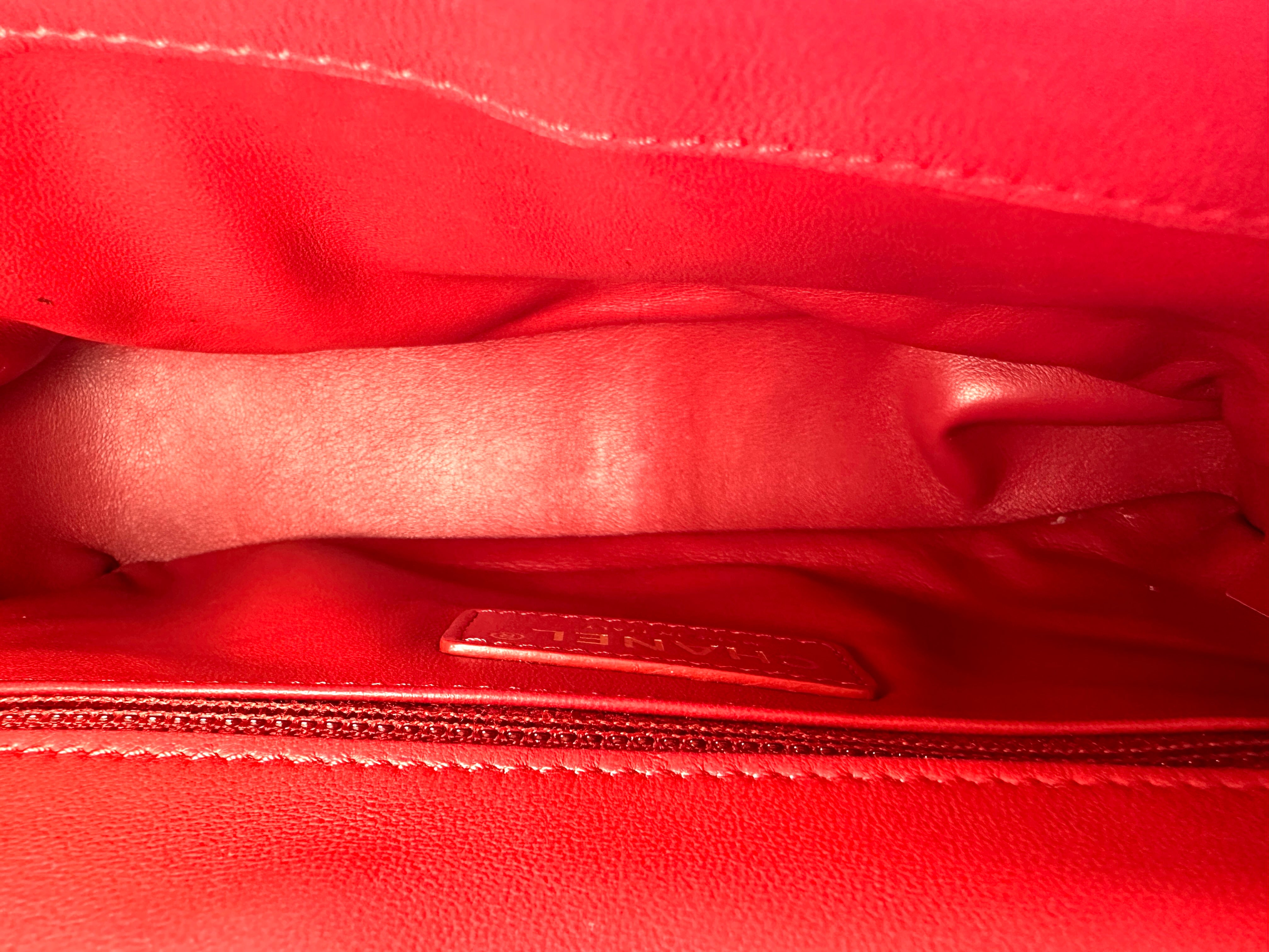 Chanel Classic Flap Red Quilted Lambskin Top Handle Flap Bag With Gold Buckle(28***68) CC2044