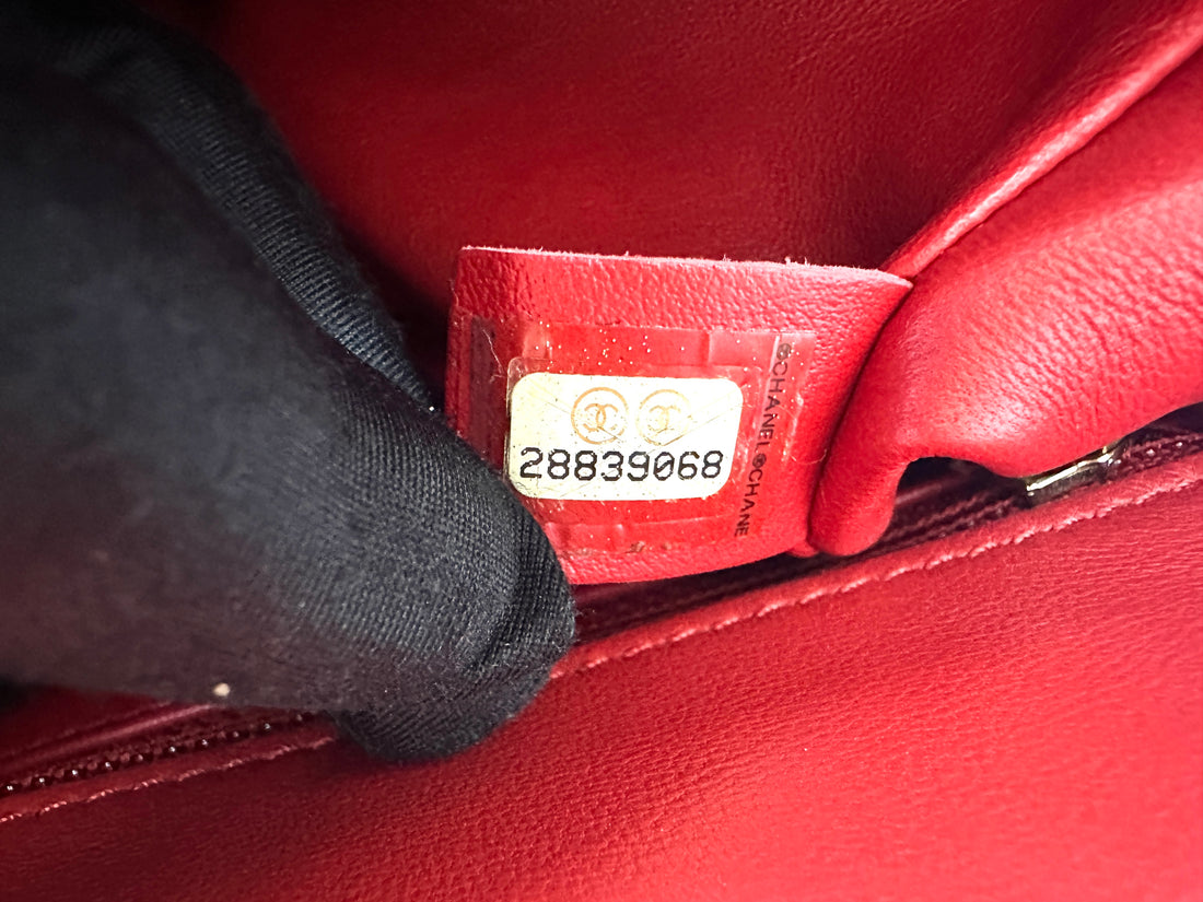 Chanel Classic Flap Red Quilted Lambskin Top Handle Flap Bag With Gold Buckle(28***68) CC2044