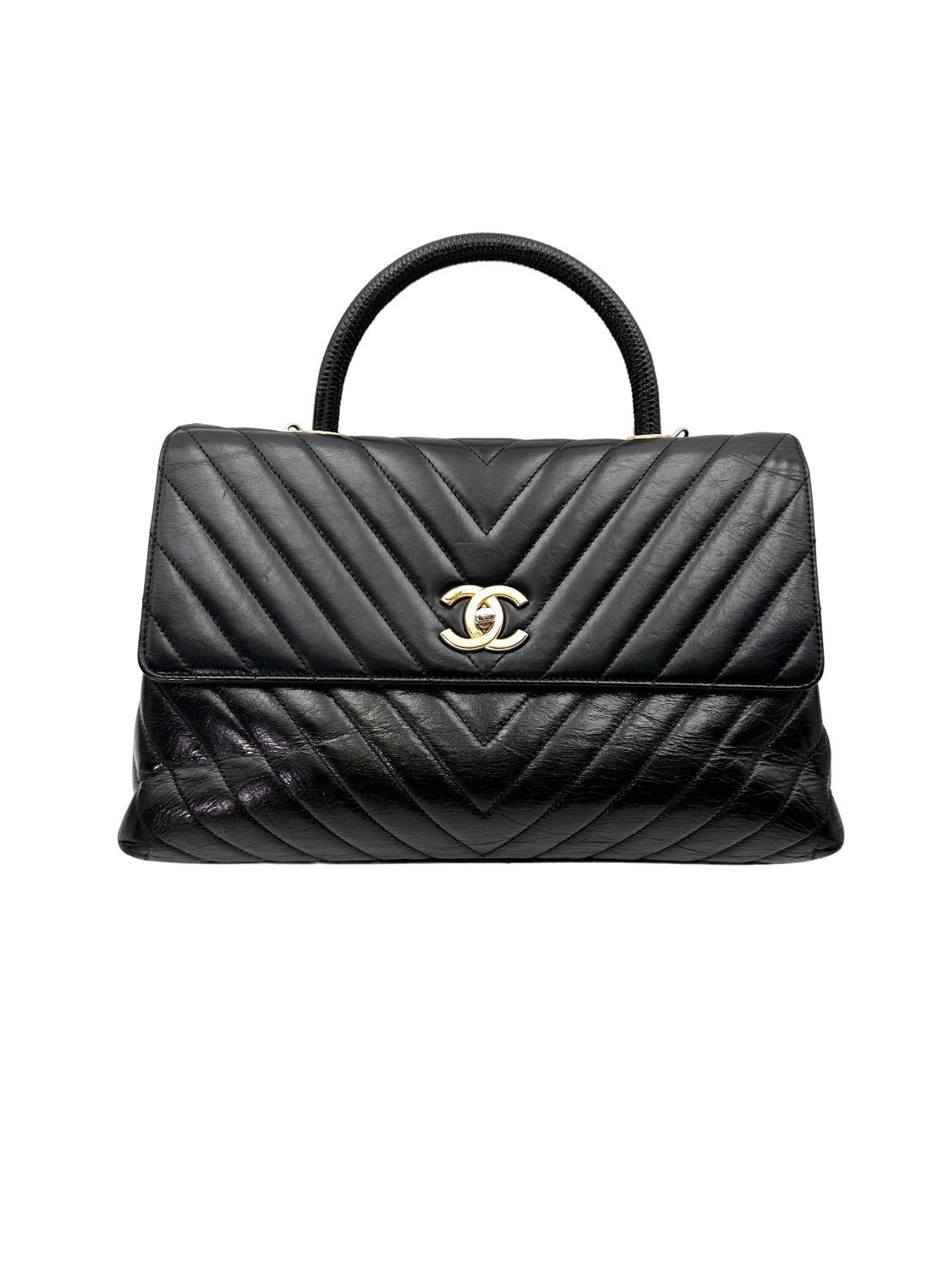 Chanel CoCo Handle Black Chevron Quilted Leather Large Size Shoulder Bag(24***91) CC2043