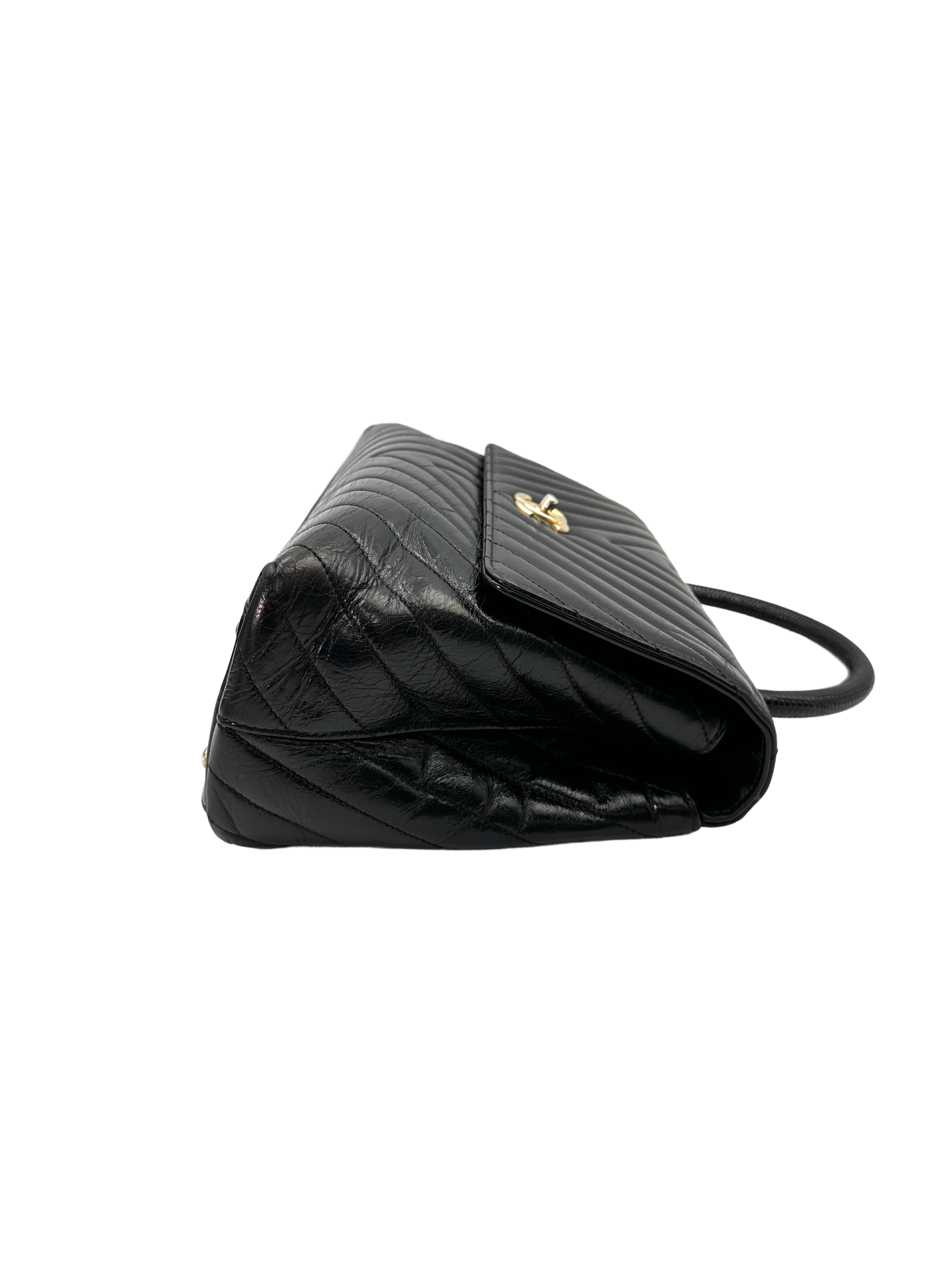 Chanel CoCo Handle Black Chevron Quilted Leather Large Size Shoulder Bag(24***91) CC2043