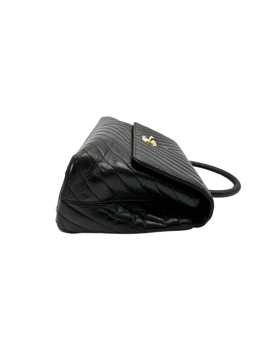 Chanel CoCo Handle Black Chevron Quilted Leather Large Size Shoulder Bag(24***91) CC2043