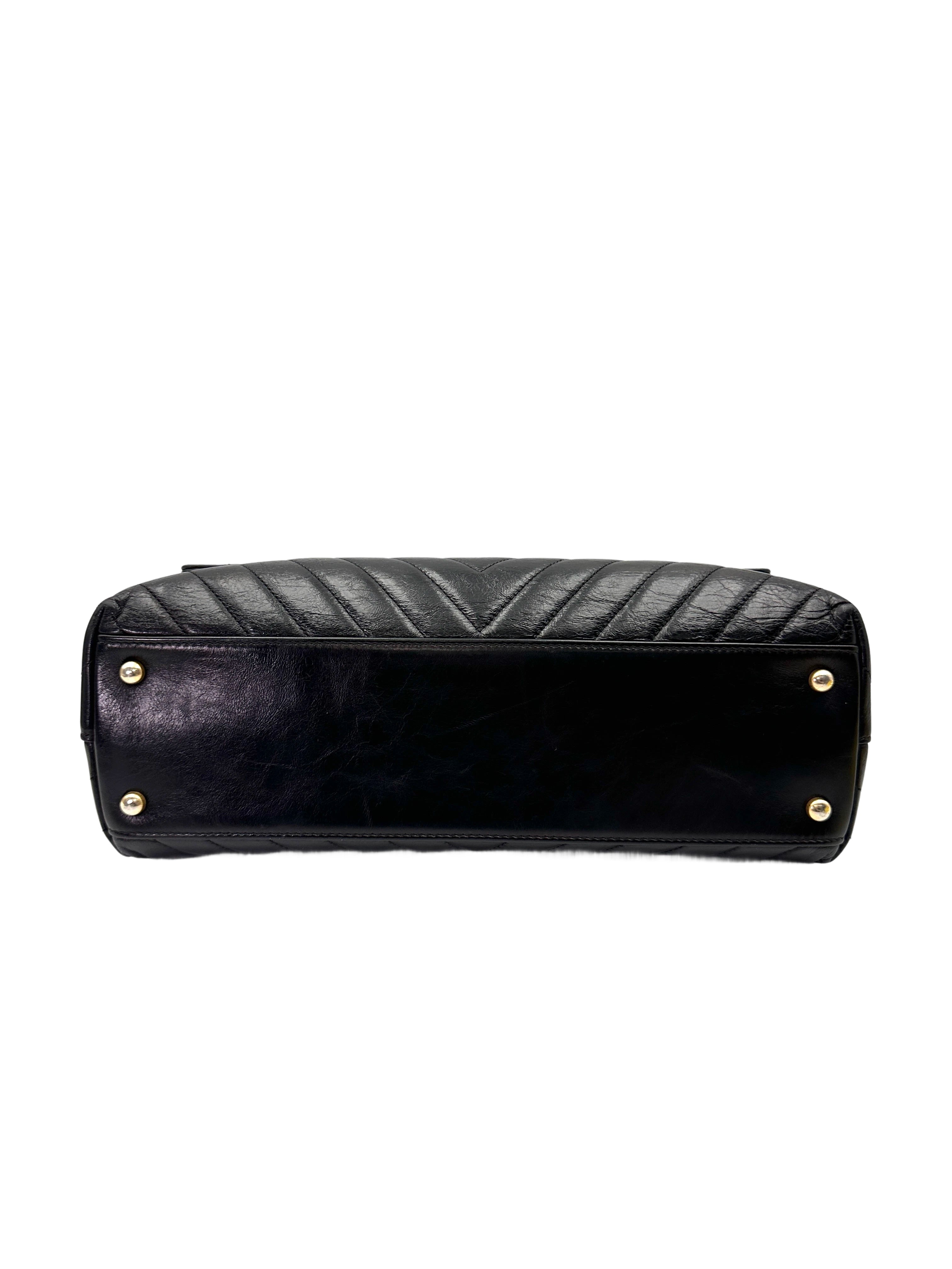 Chanel CoCo Handle Black Chevron Quilted Leather Large Size Shoulder Bag(24***91) CC2043