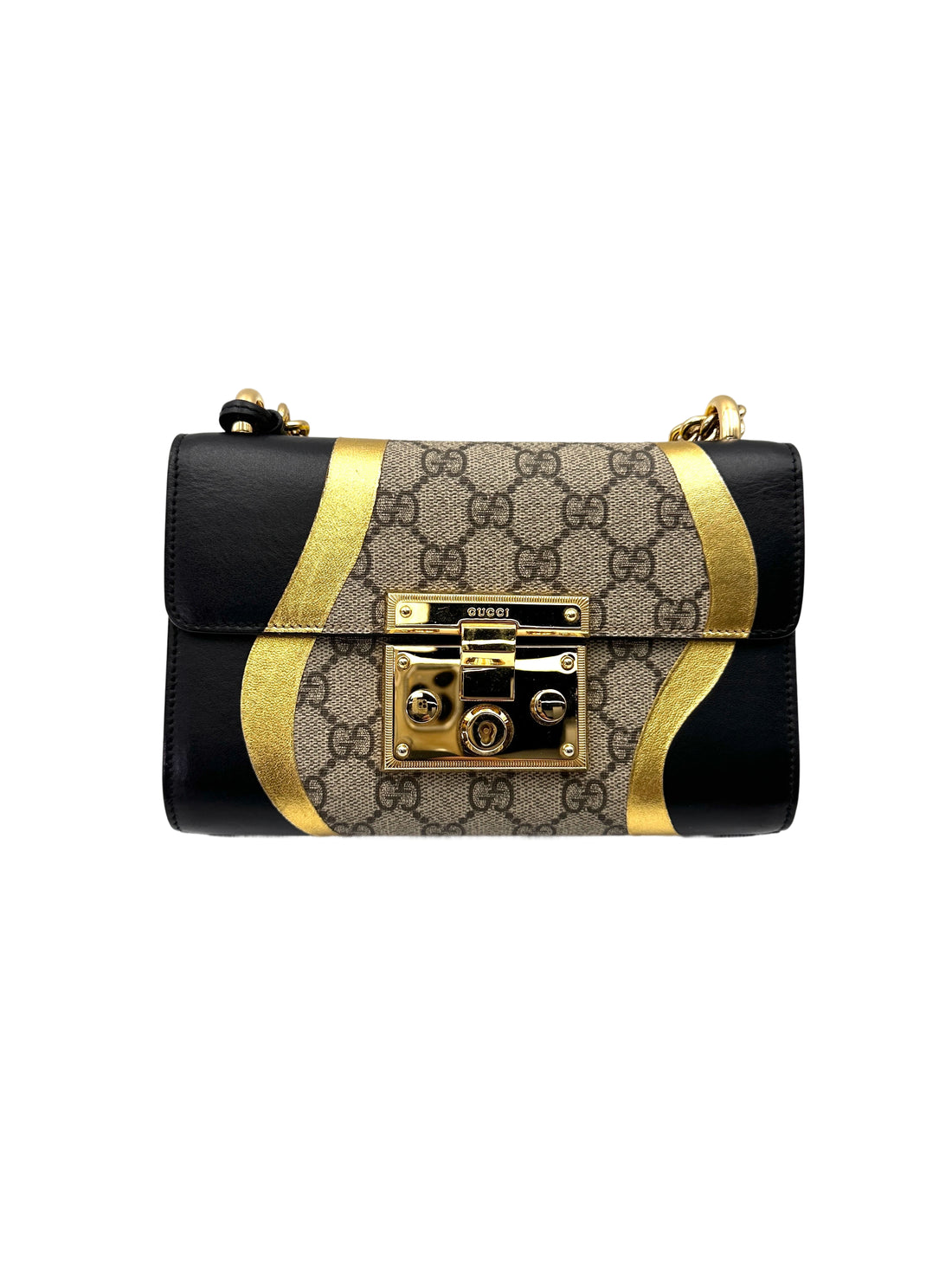 Gucci Padlock Black/Gold GG Canvas Handle Shoulder Bag GG1126