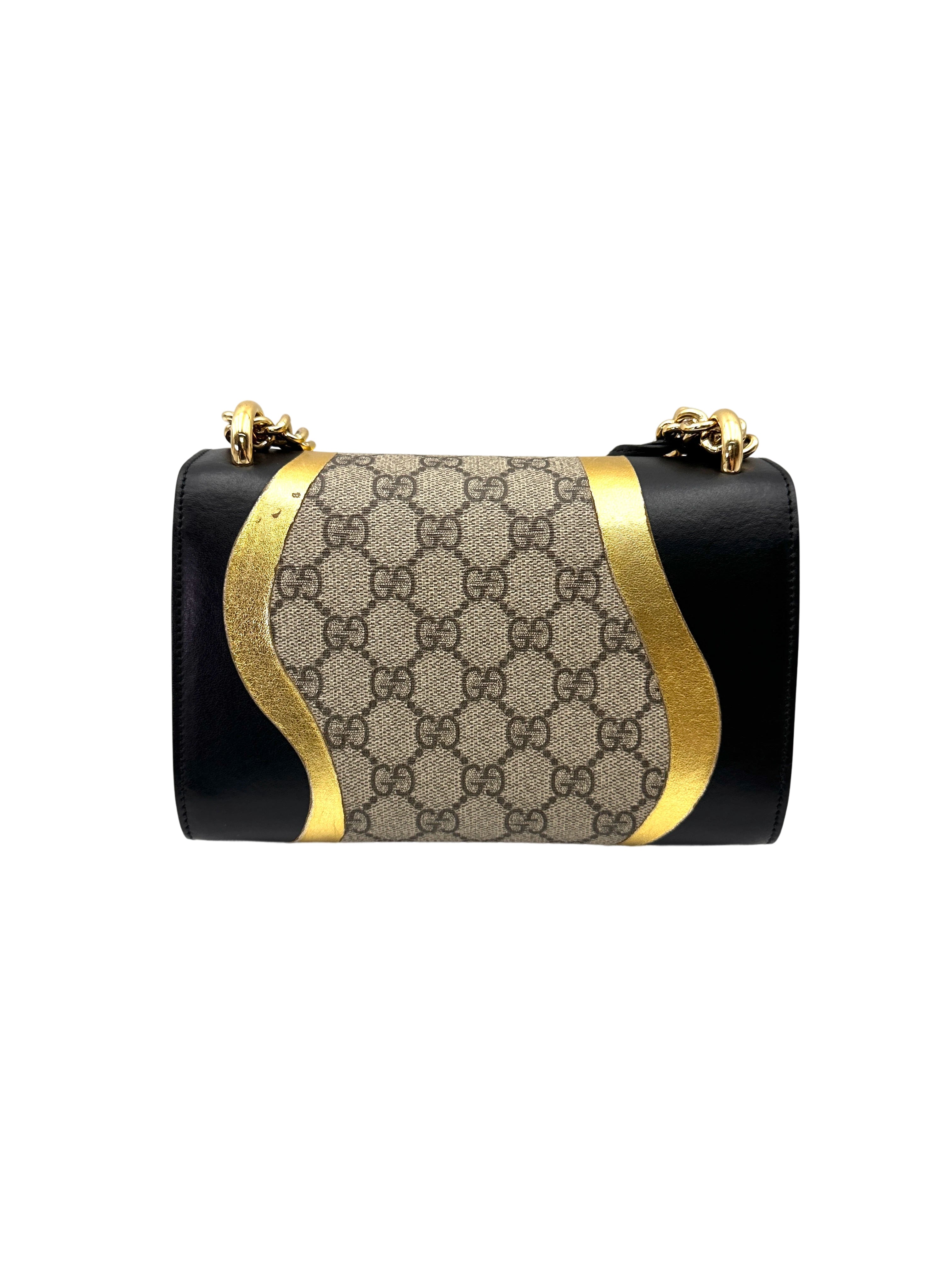 Gucci Padlock Black/Gold GG Canvas Handle Shoulder Bag GG1126