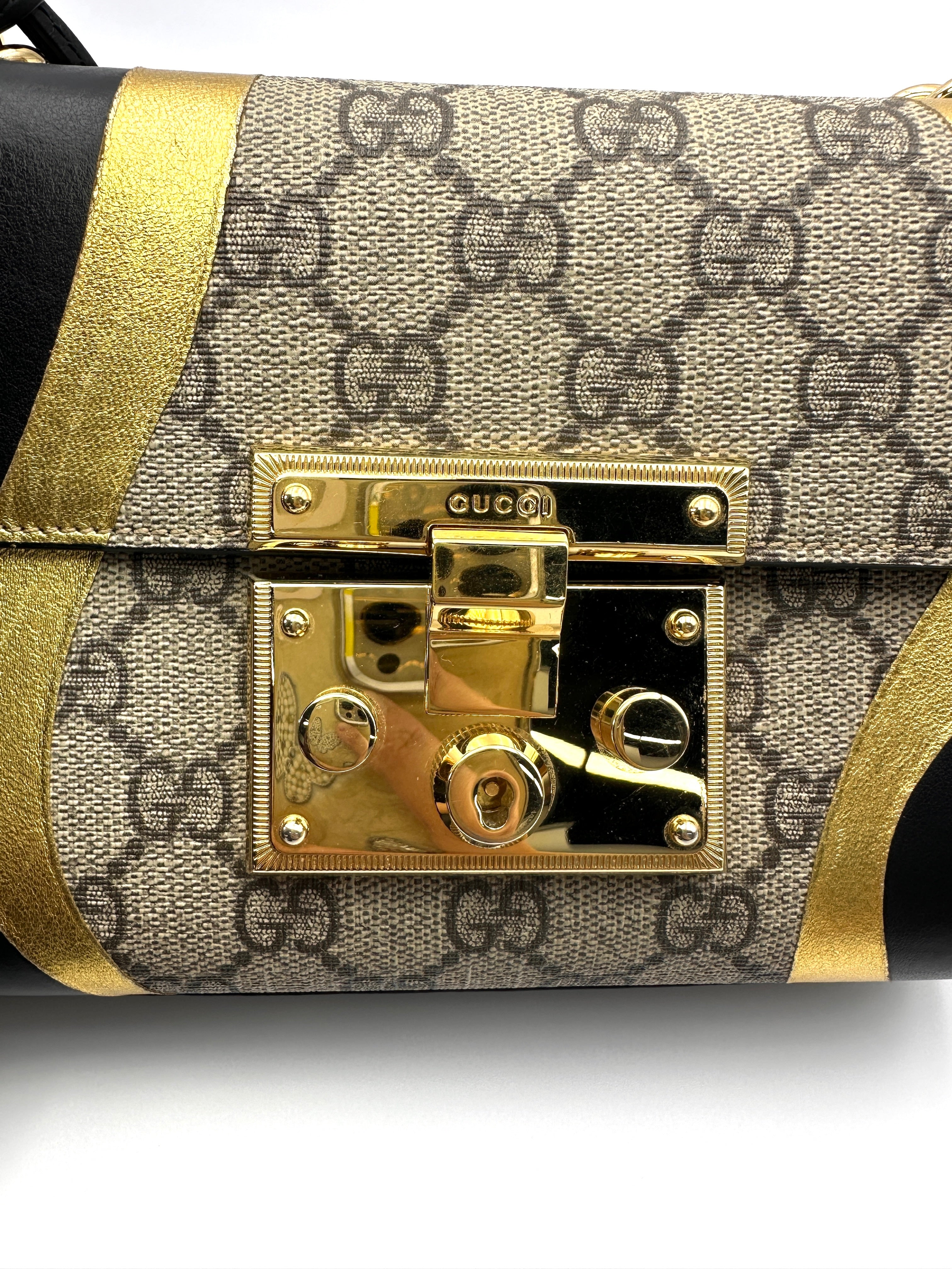 Gucci Padlock Black/Gold GG Canvas Handle Shoulder Bag GG1126