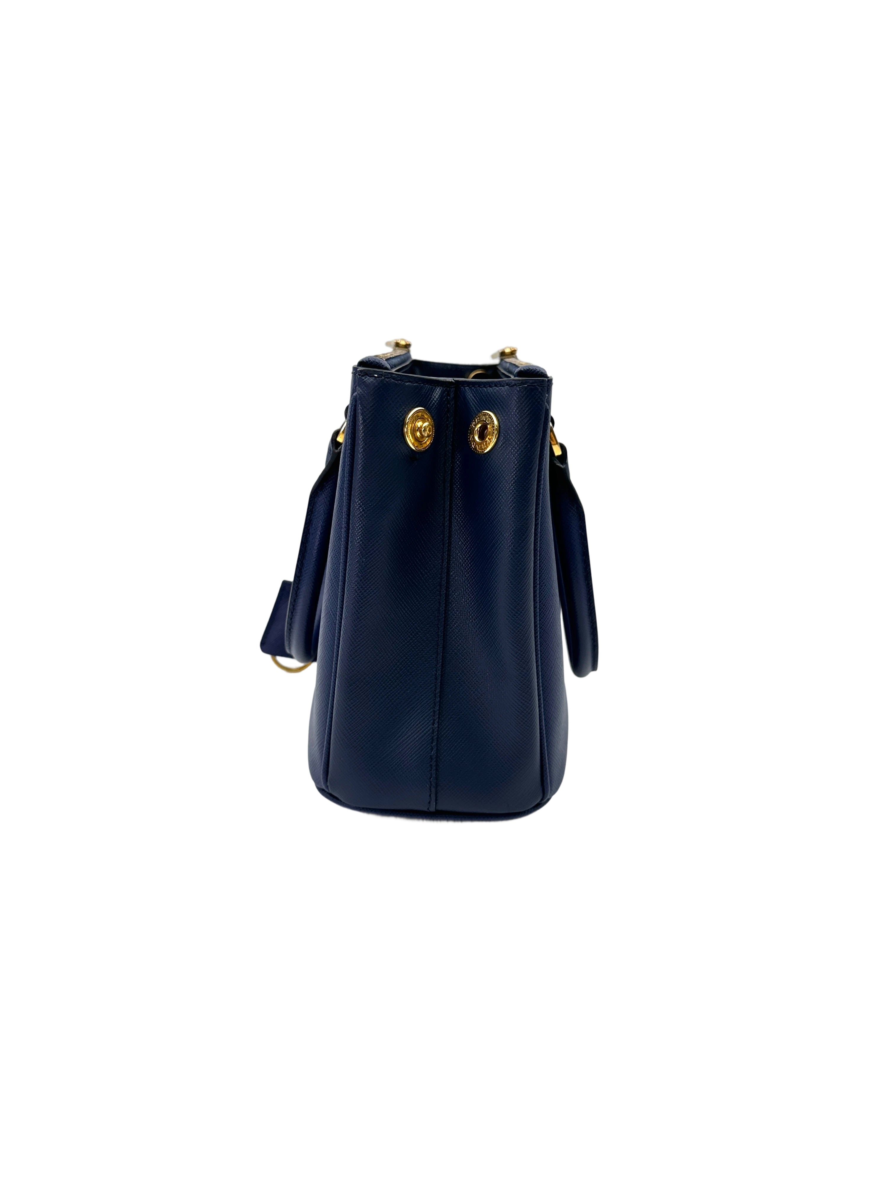 Prada Galleria Navy Saffiano Leather Small Size Handle Bag PR399