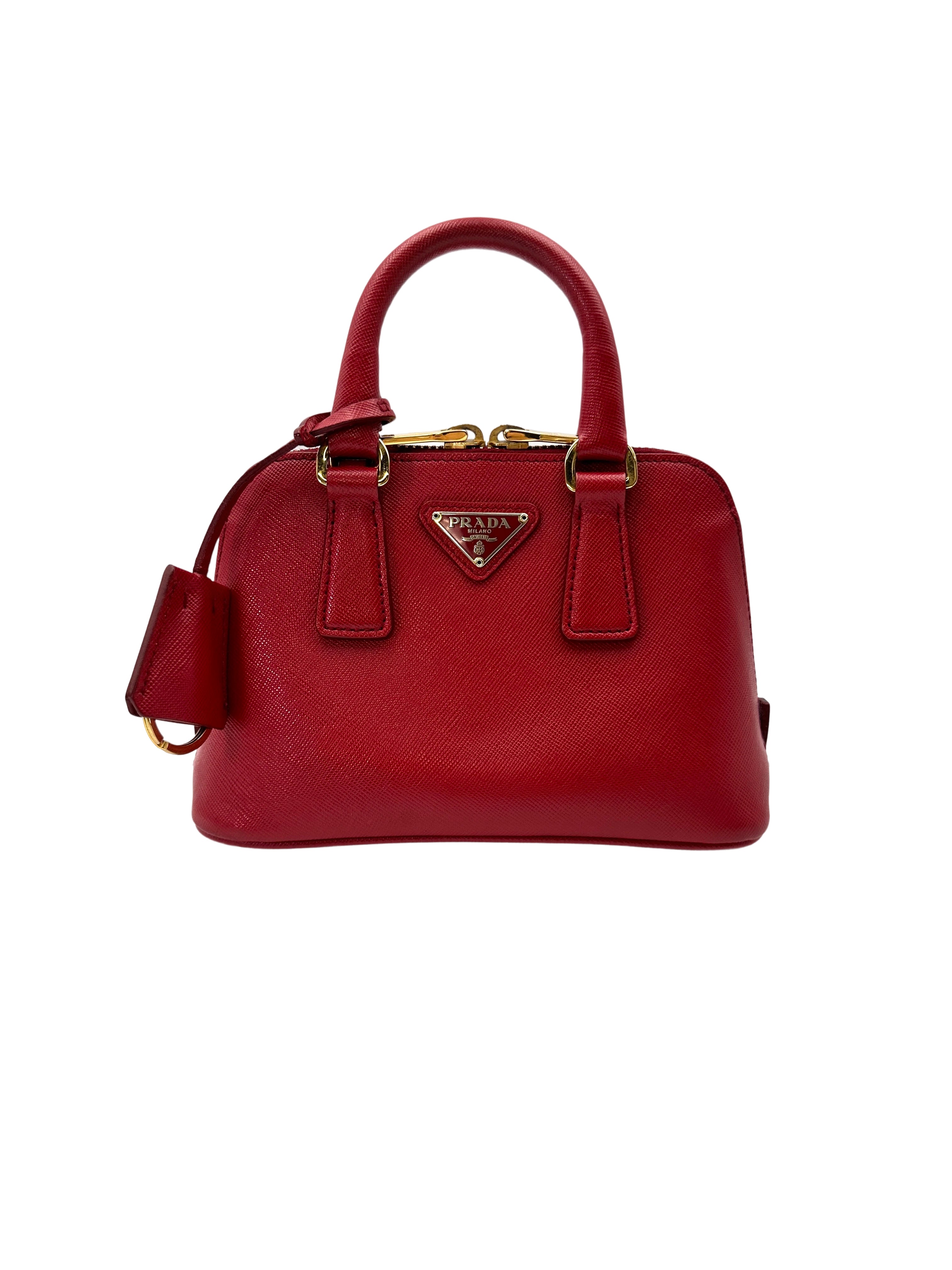 Prada Promenade Red Saffiano Leather Mini Handle Bag PR400