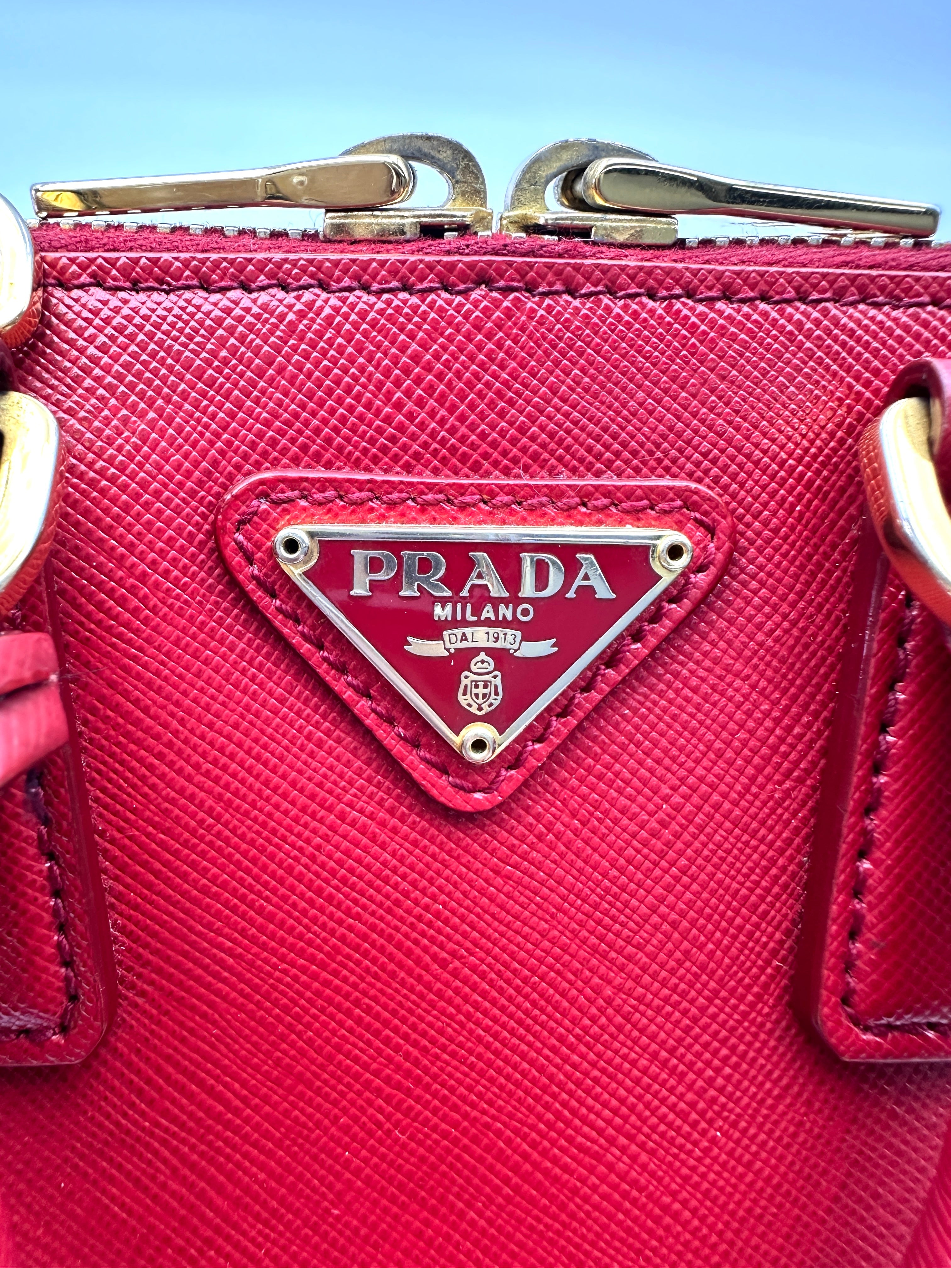 Prada Promenade Red Saffiano Leather Mini Handle Bag PR400