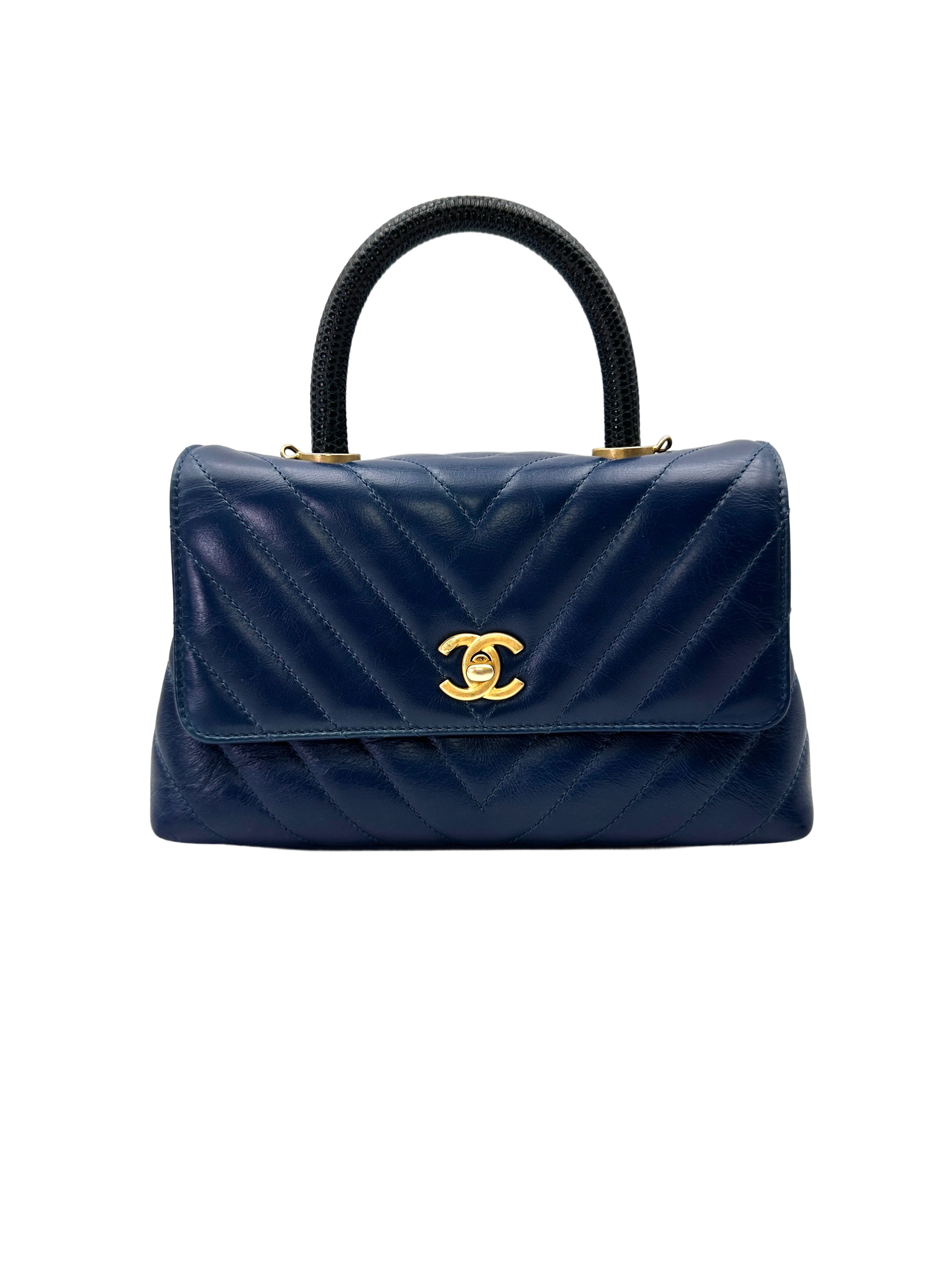 Chanel CoCo Handle Blue Chevron Quilted Leather Shoulder Bag(25***16) CC2046