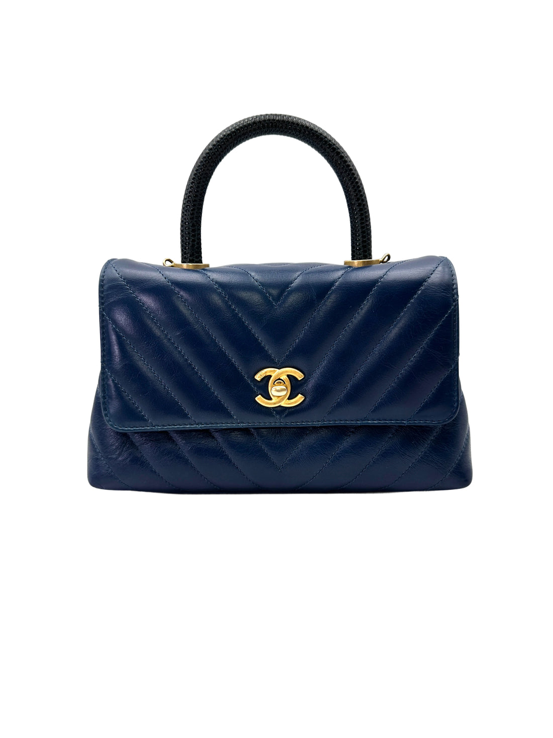 Chanel CoCo Handle Blue Chevron Quilted Leather Shoulder Bag(25***16) CC2046