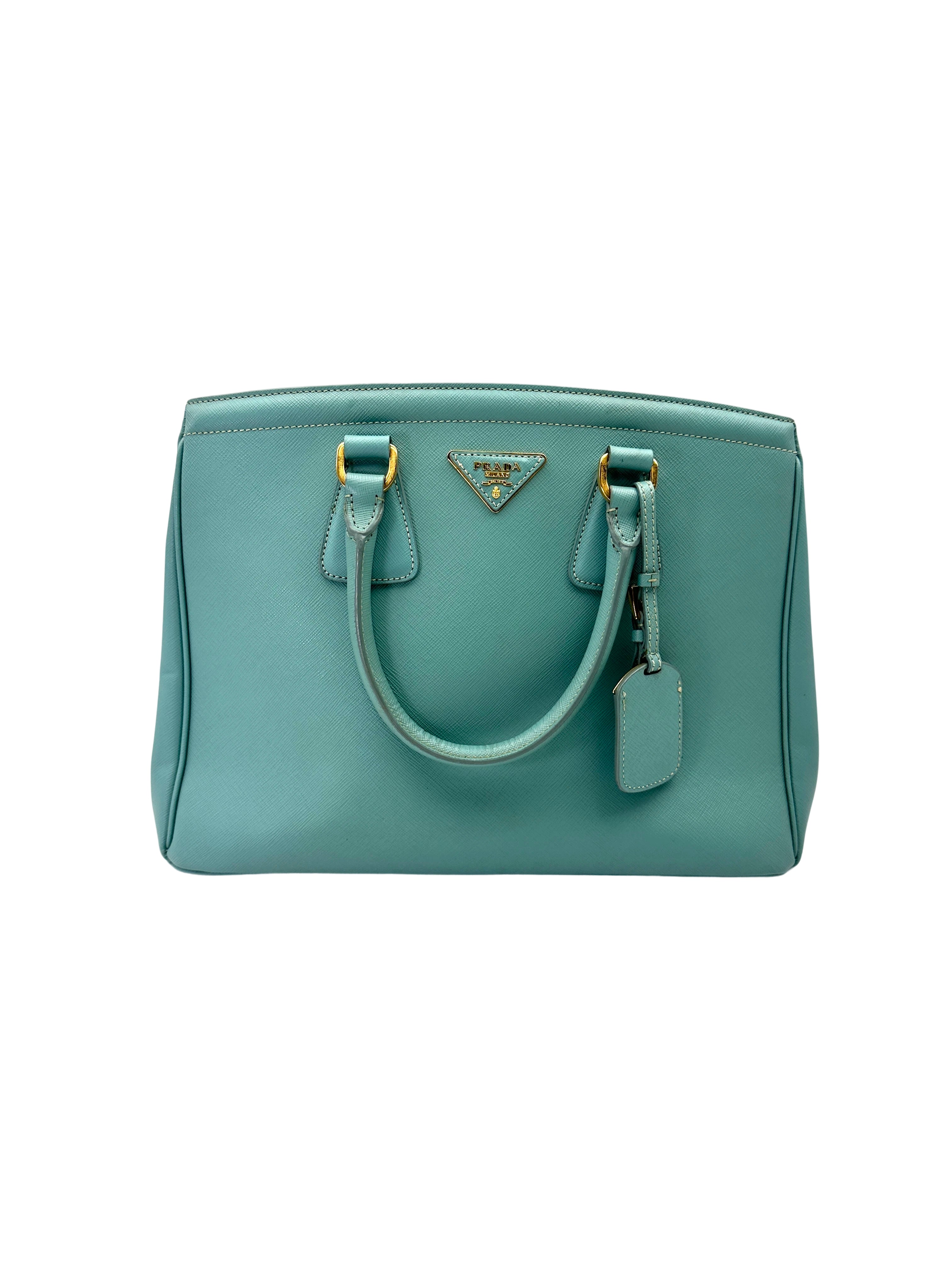 Prada Galleria Blue Saffiano Leather Handle Bag PR403