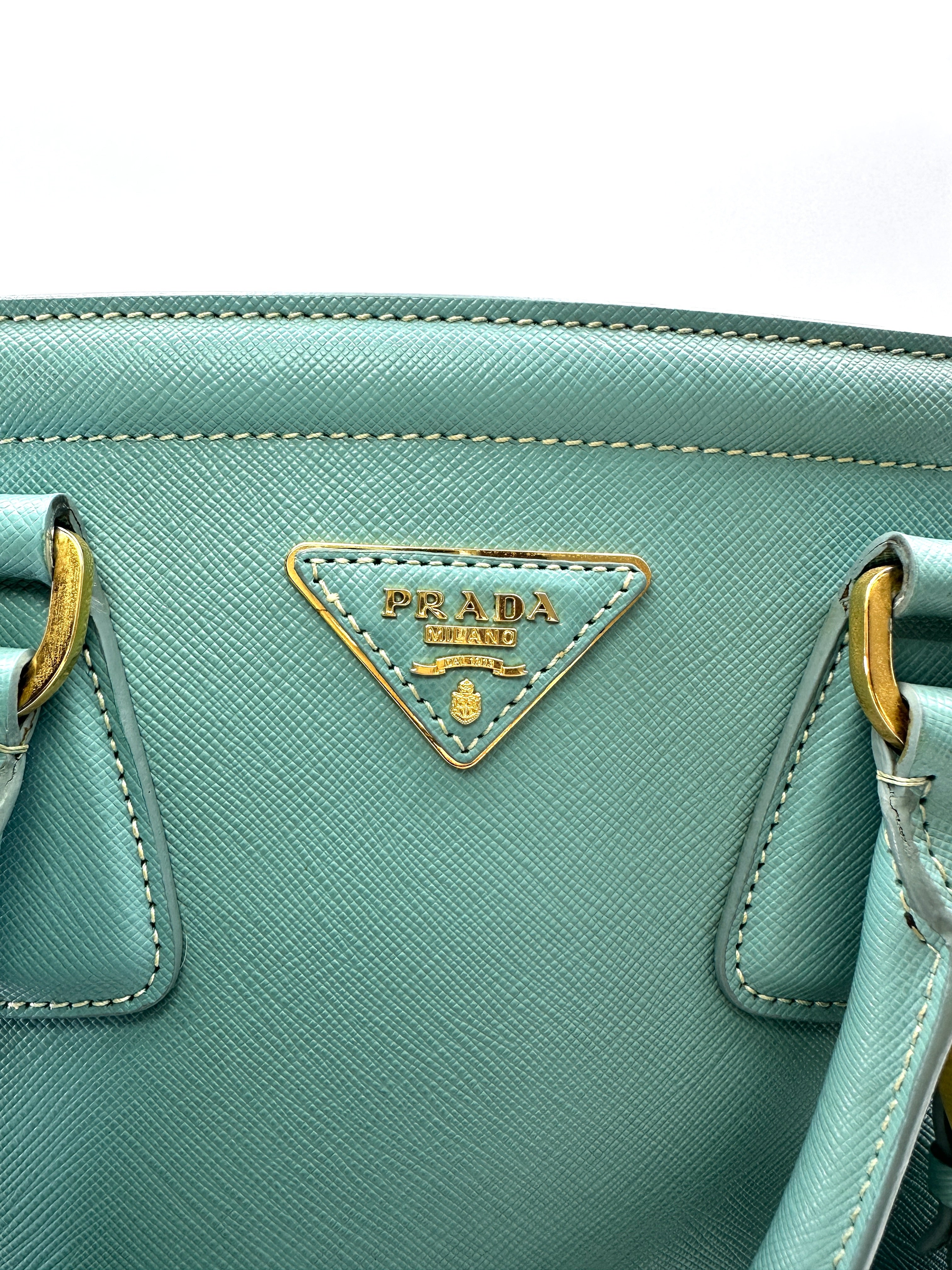 Prada Galleria Blue Saffiano Leather Handle Bag PR403