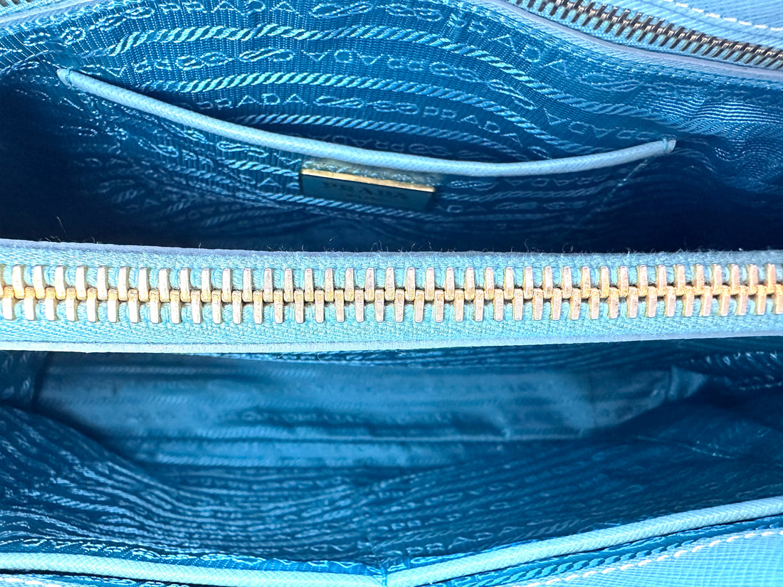 Prada Galleria Blue Saffiano Leather Handle Bag PR403