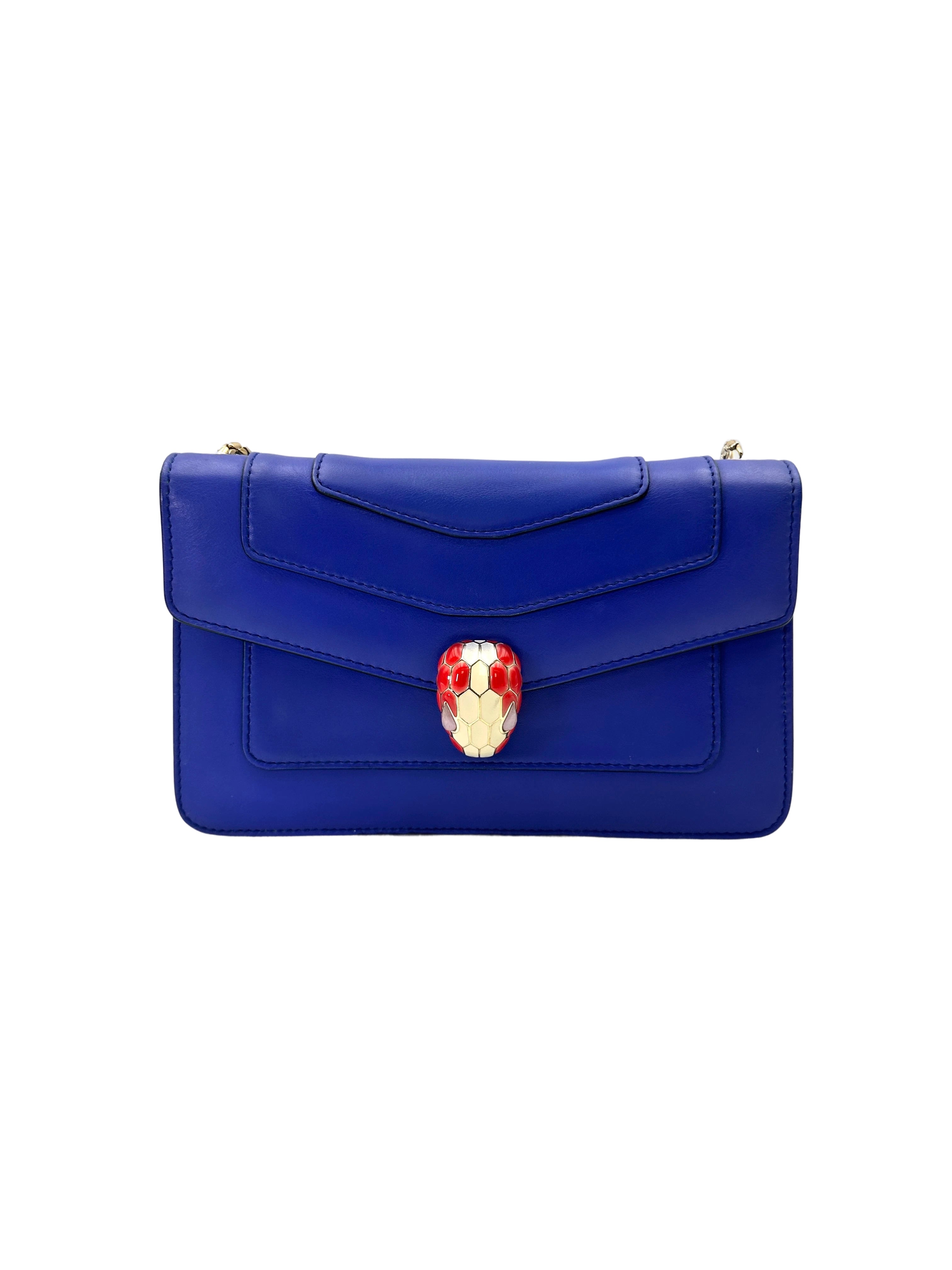 Bvlgari Serpenti Flower Blue Leather Shoulder Bag BS44