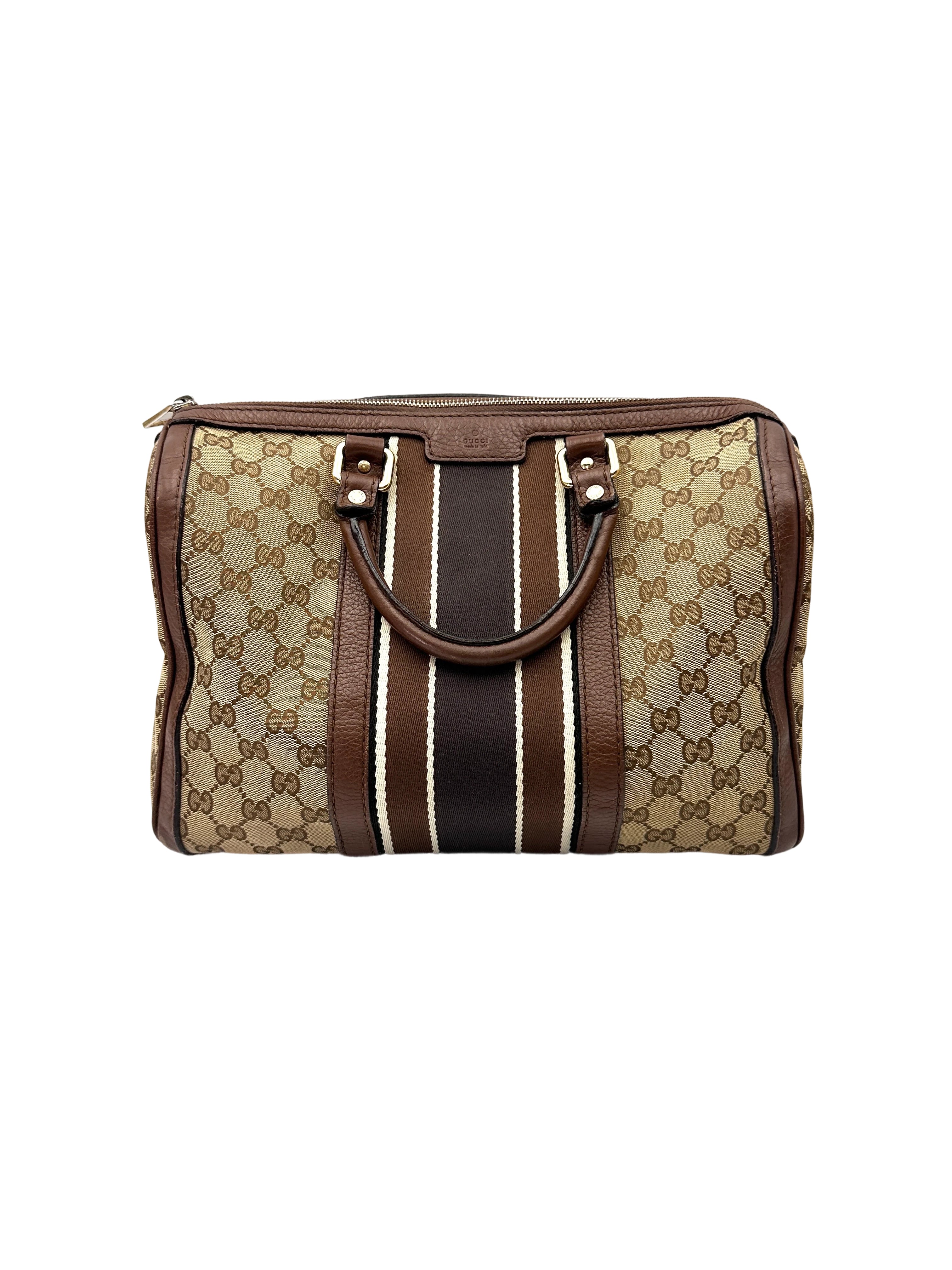 Gucci GG Canvas Boston Bag With Brown Stripe GG1130