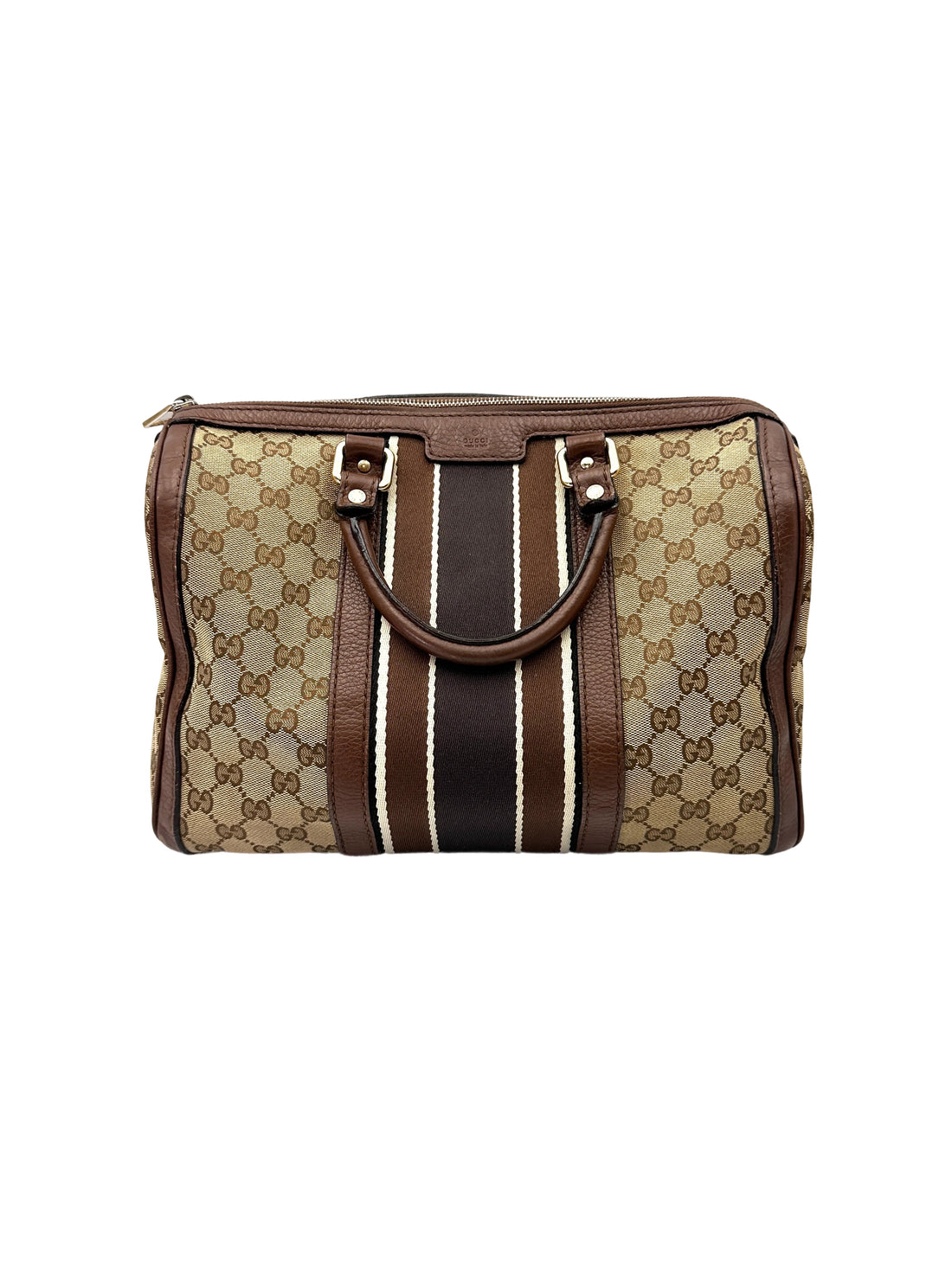 Gucci GG Canvas Boston Bag With Brown Stripe GG1130