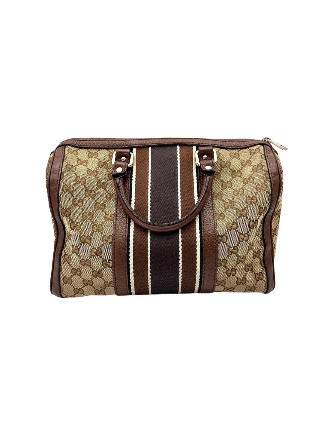 Gucci GG Canvas Boston Bag With Brown Stripe GG1130