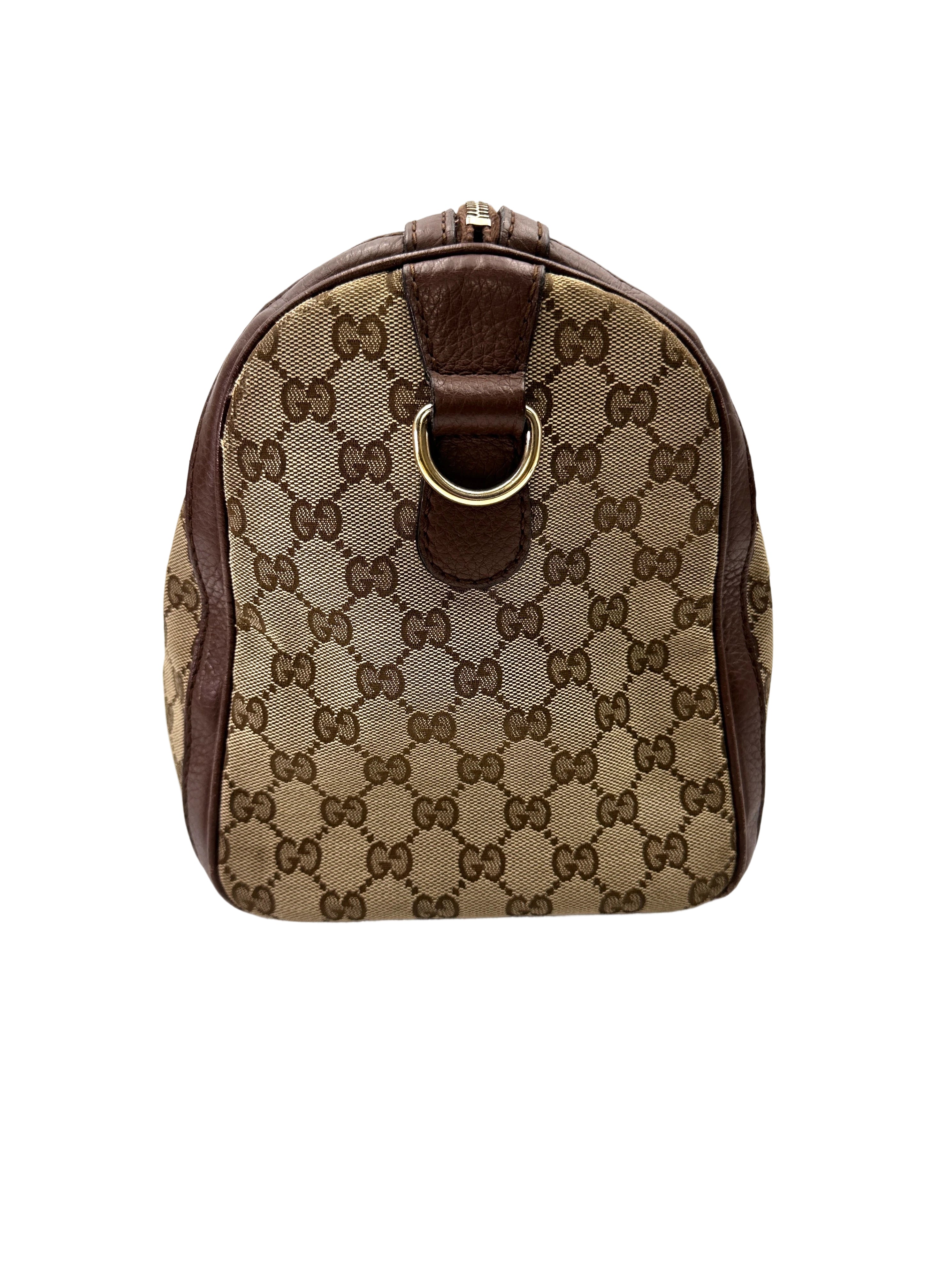 Gucci GG Canvas Boston Bag With Brown Stripe GG1130