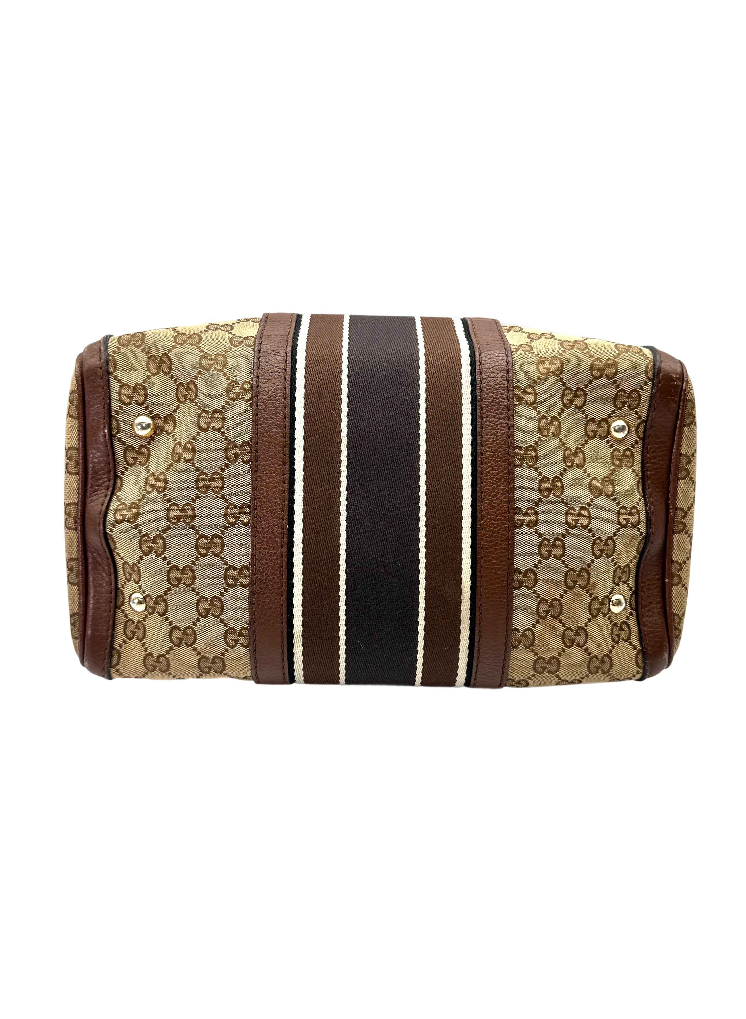 Gucci GG Canvas Boston Bag With Brown Stripe GG1130