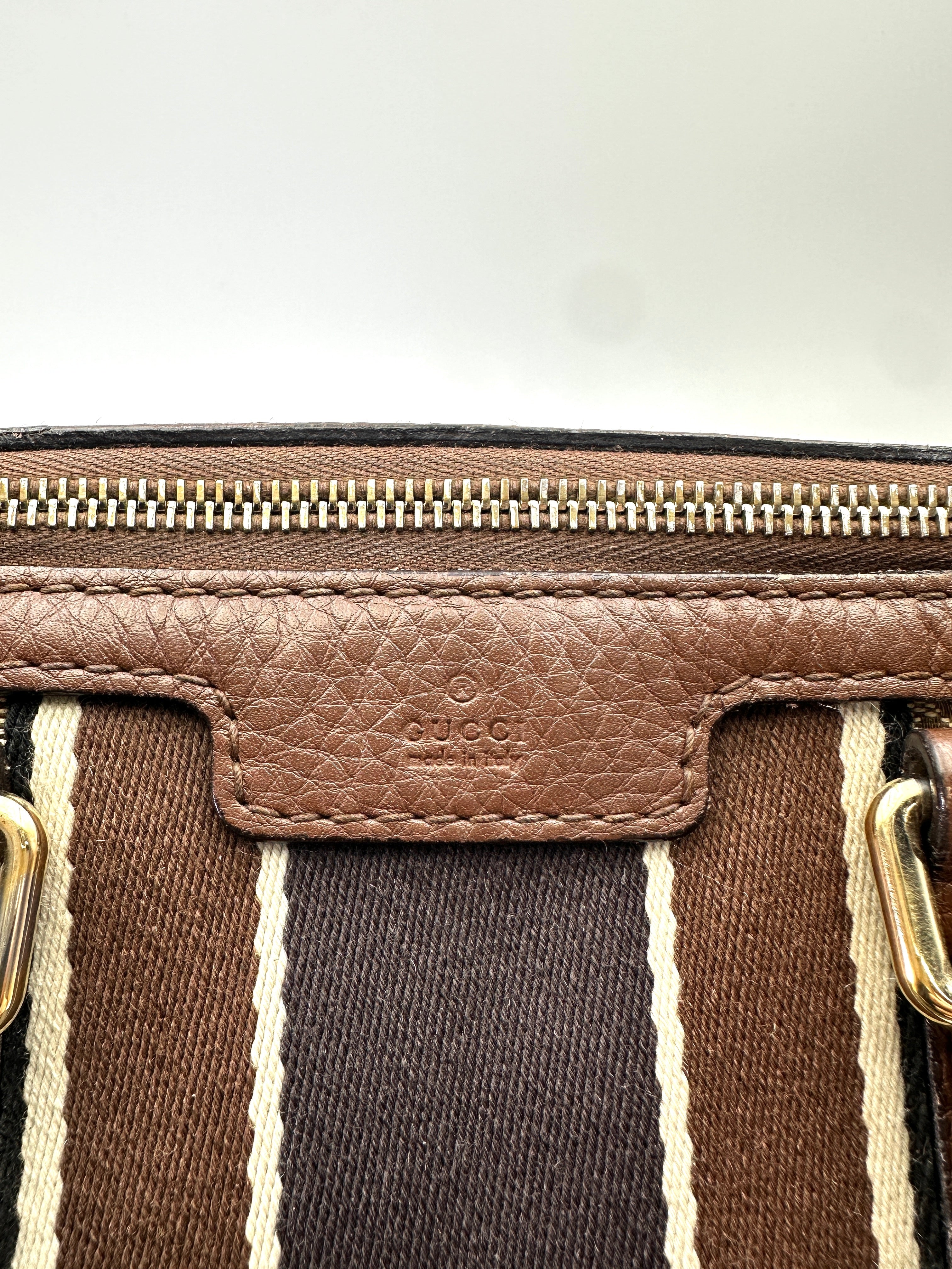 Gucci GG Canvas Boston Bag With Brown Stripe GG1130