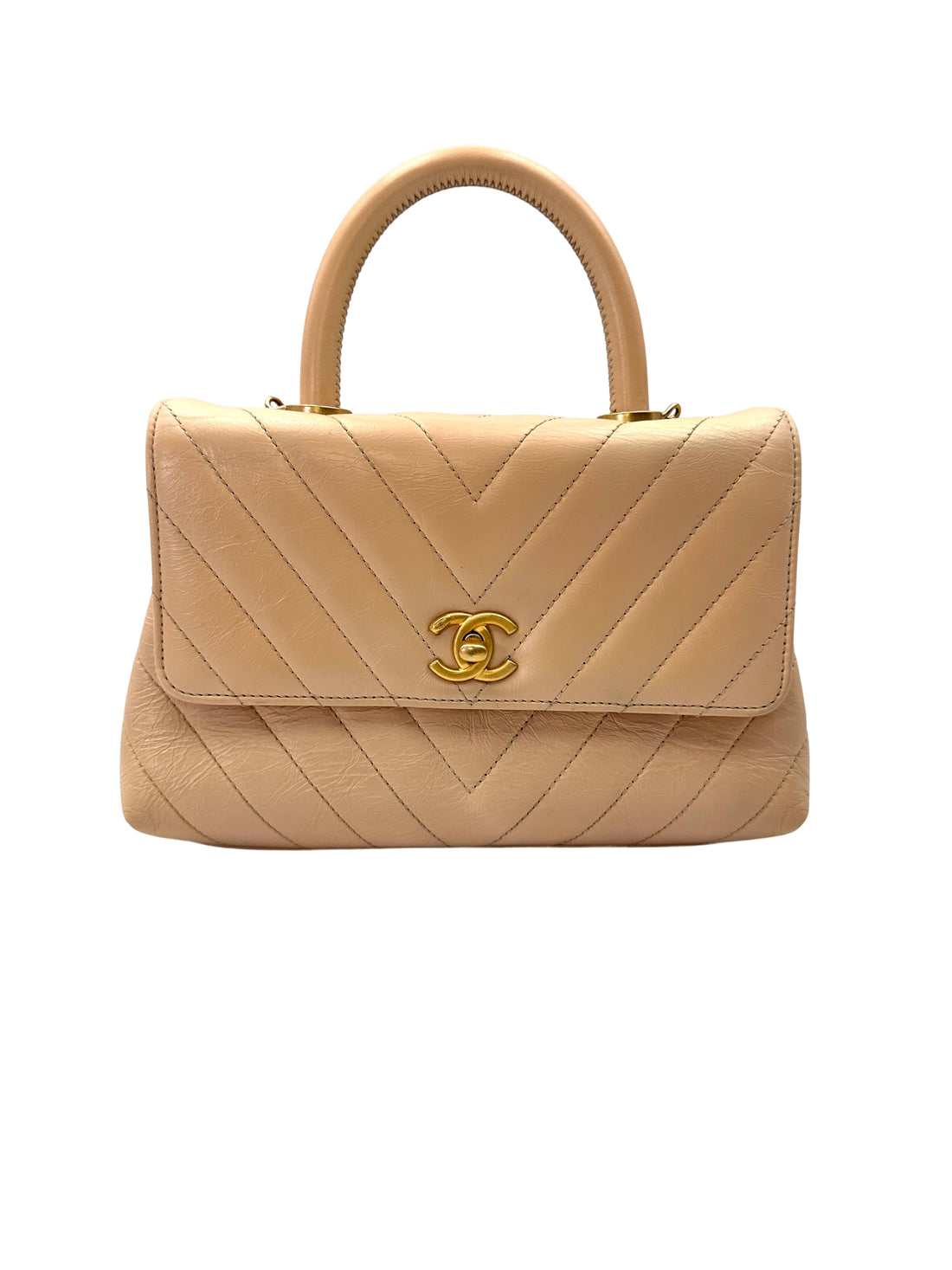 Chanel CoCo Handle Beige Chevron Quilted Leather Small Size Shoulder Bag(25***64) CC2047
