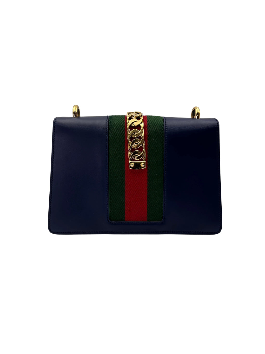Gucci Sylvie Navy Leather Medium Size Shoulder Bag GG1135