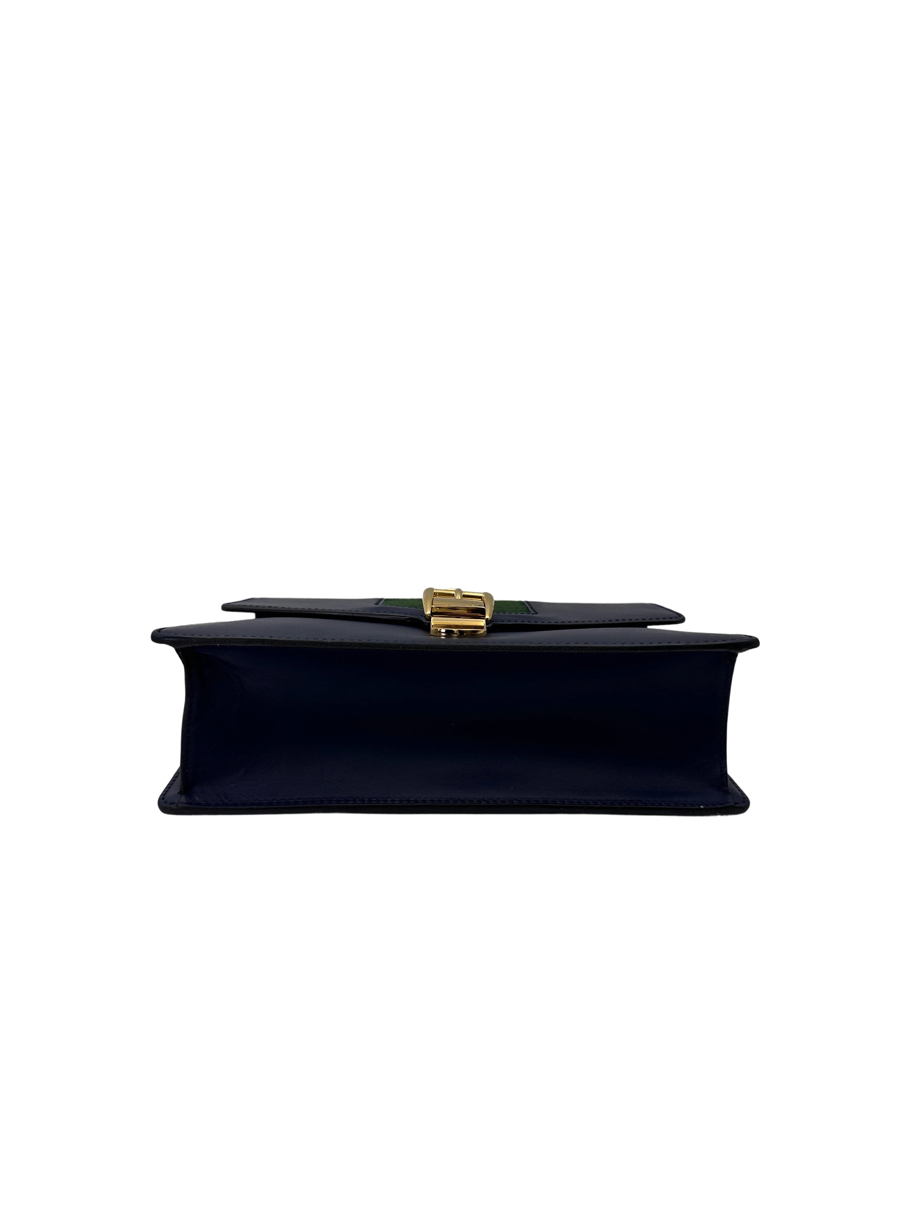 Gucci Sylvie Navy Leather Medium Size Shoulder Bag GG1135