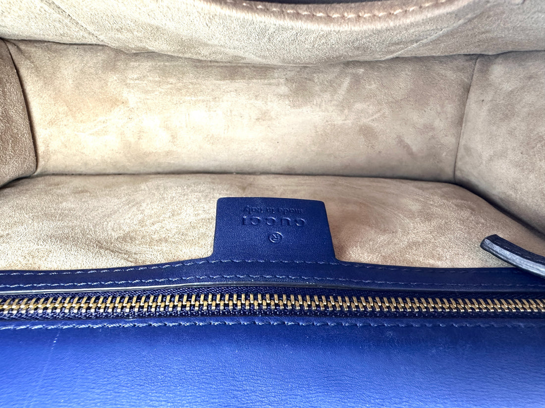 Gucci Sylvie Navy Leather Medium Size Shoulder Bag GG1135