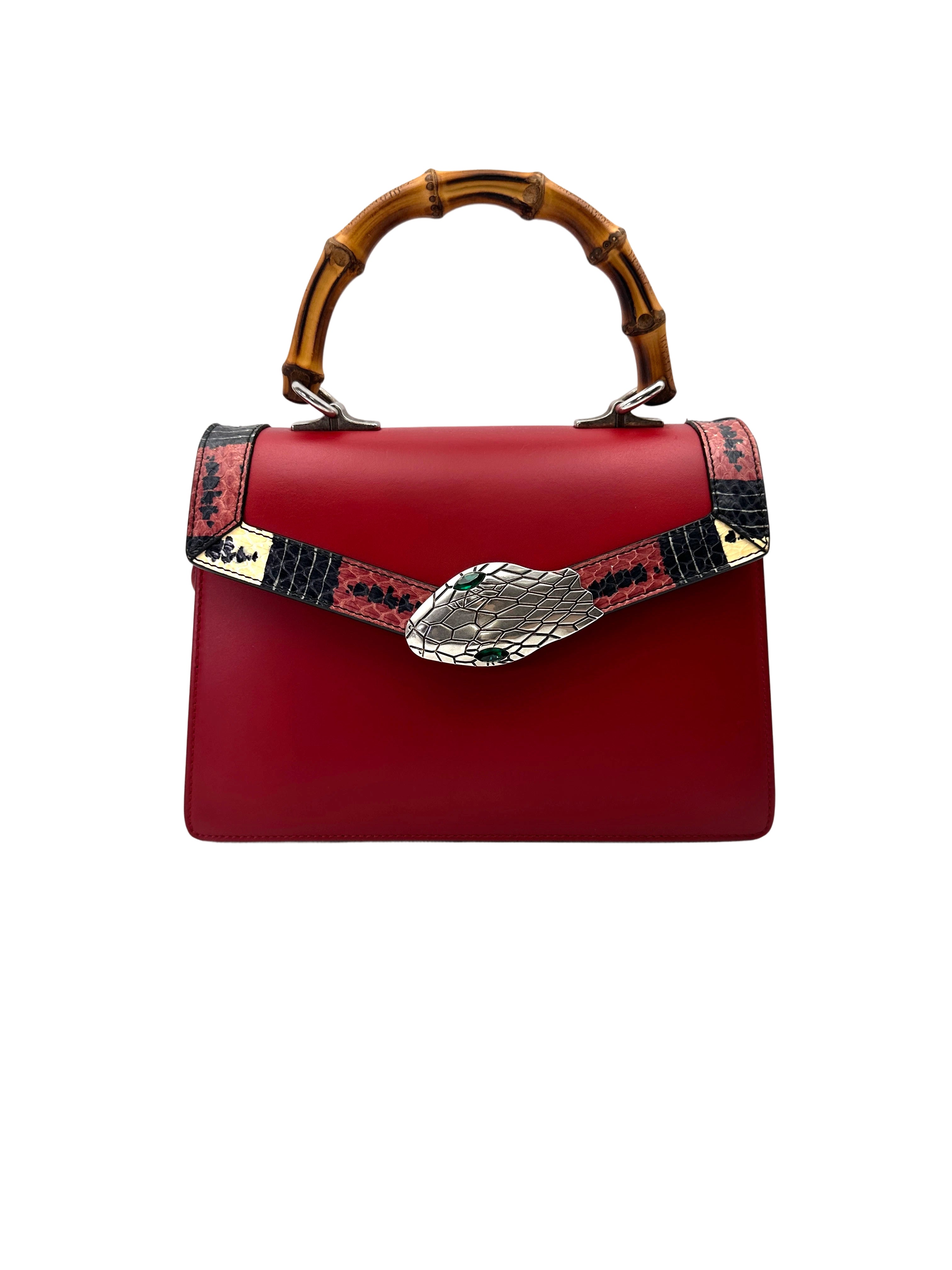 Gucci Lilith Red Leather Bamboo Top Handle Bag GG1132