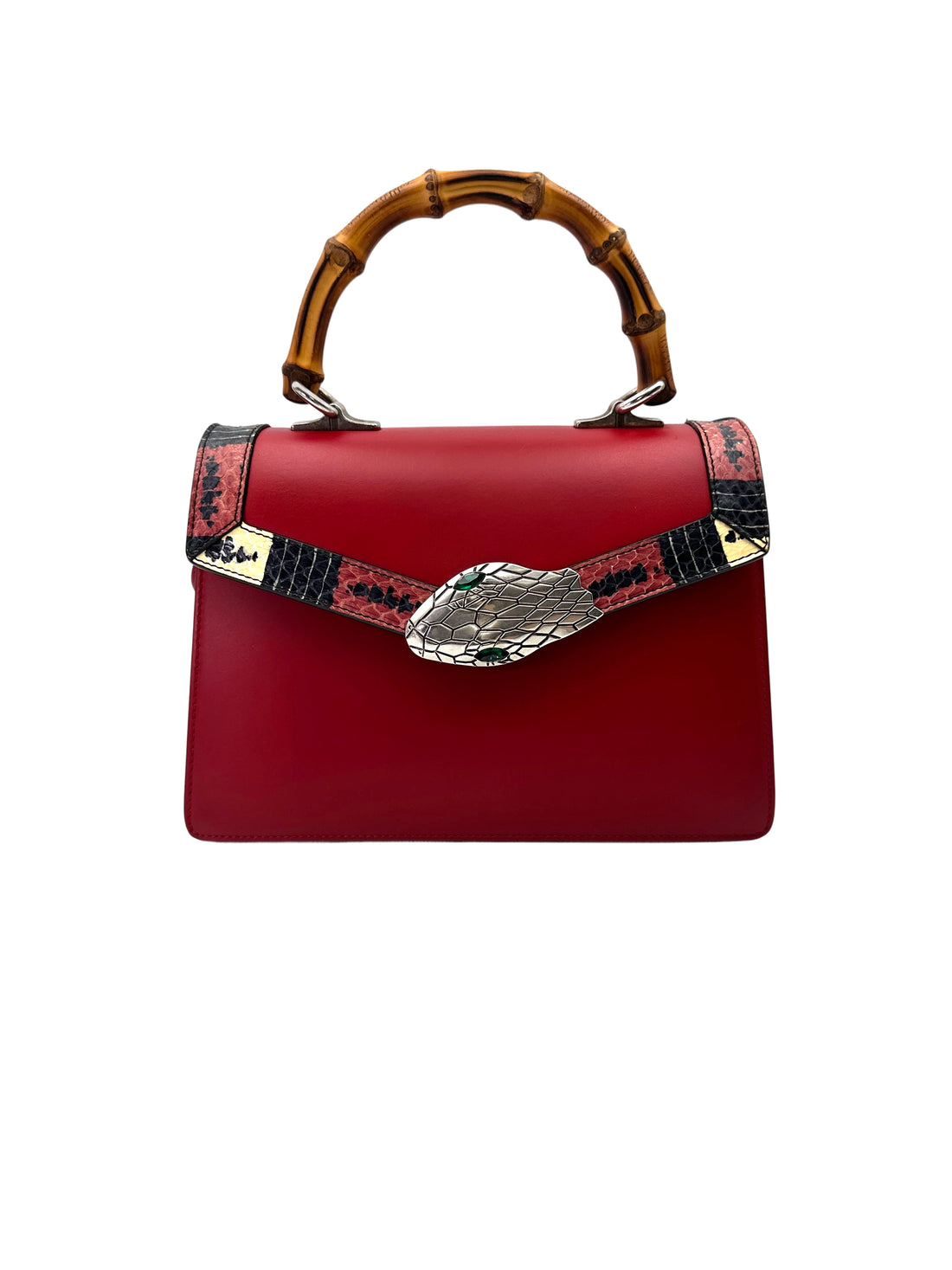 Gucci Lilith Red Leather Bamboo Top Handle Bag GG1132