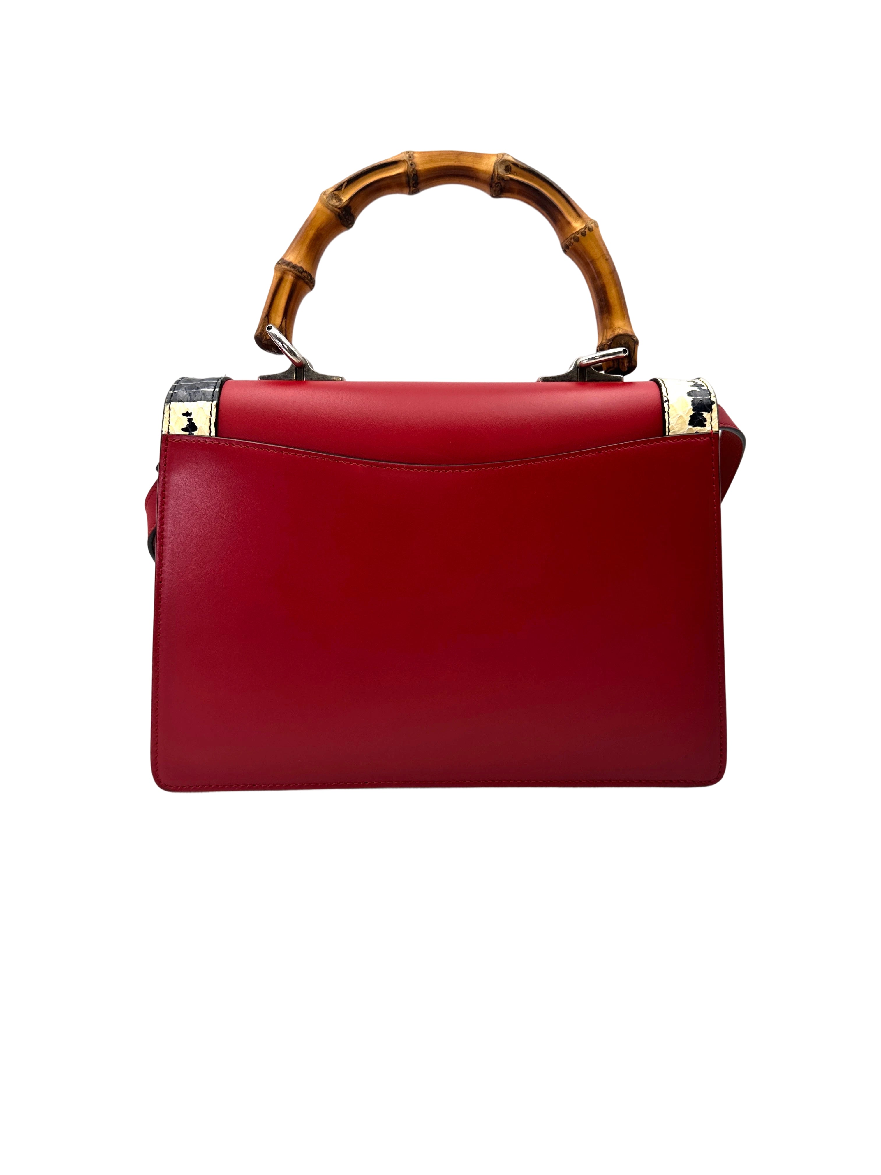Gucci Lilith Red Leather Bamboo Top Handle Bag GG1132