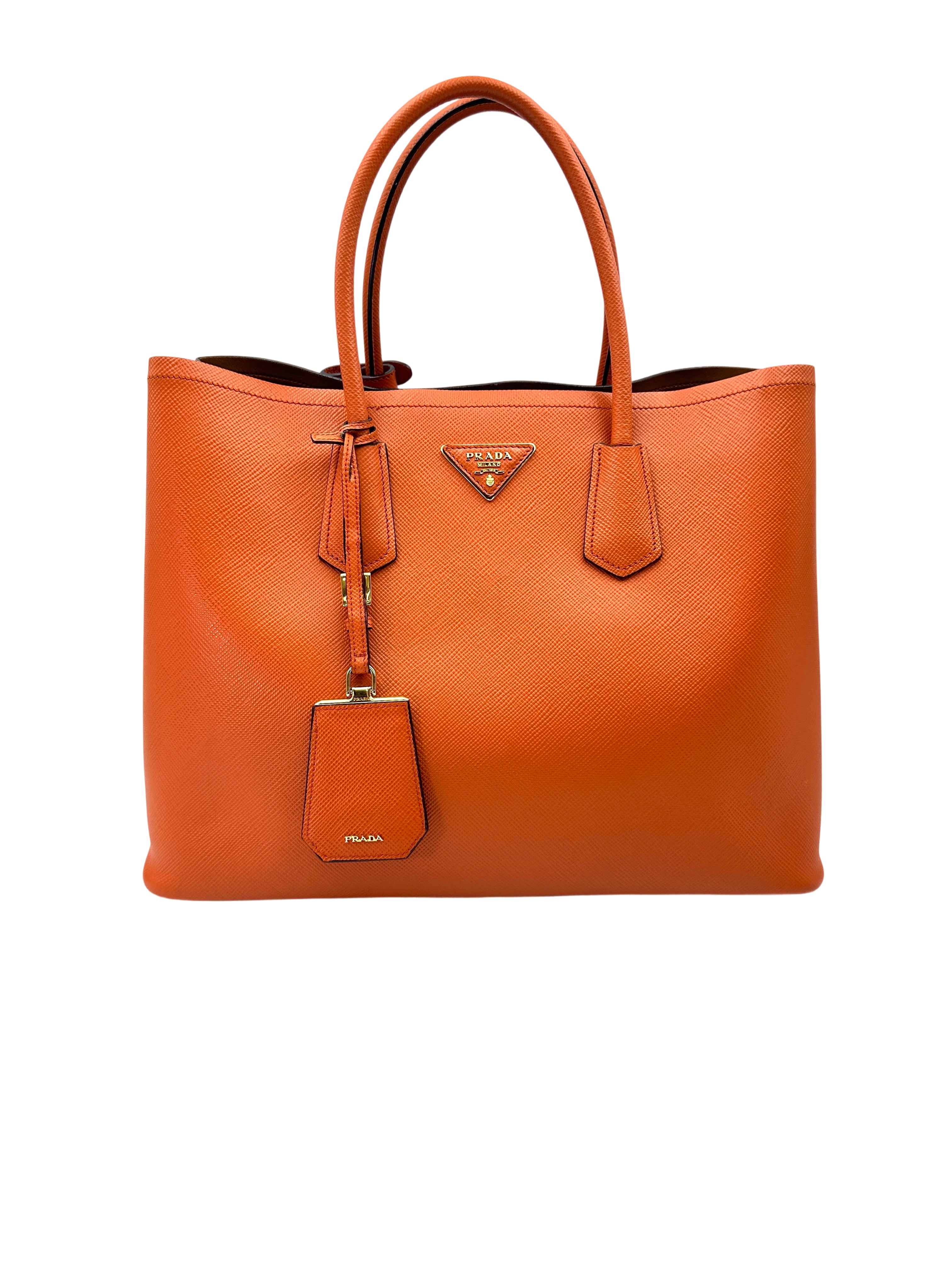 Prada Galleria Orange Saffiano Leather Medium Size Handle Bag PR404