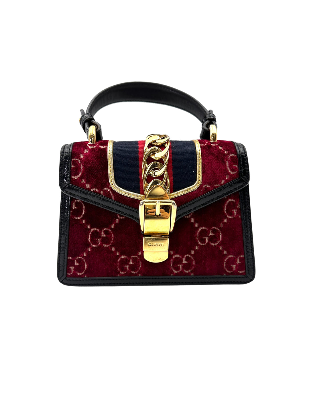 Gucci Sylvie Red Velvet Small Size Top Handle Bag GG1136