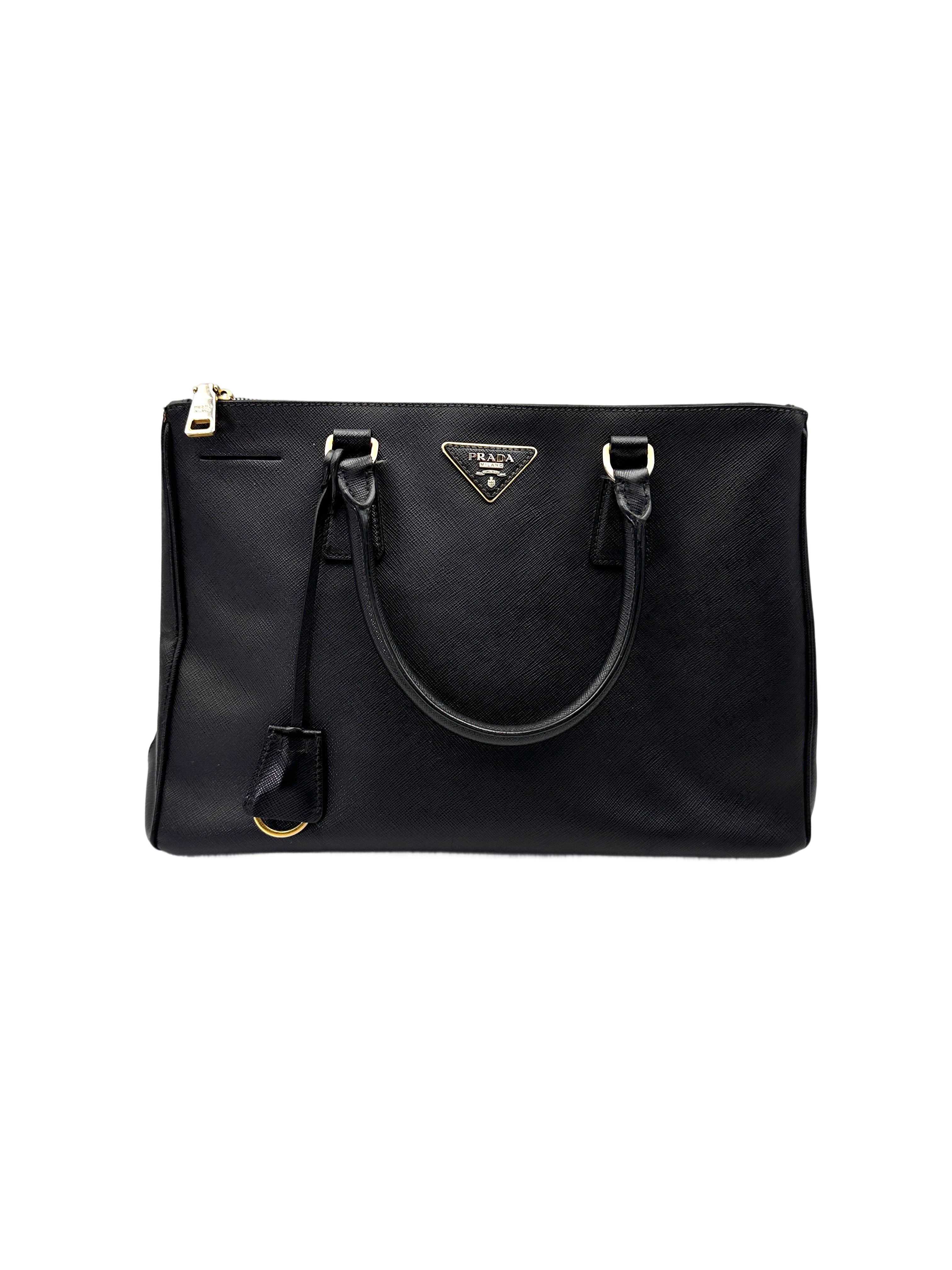 Prada Galleria Black Saffiano Leather Medium Size Handle Bag PR406