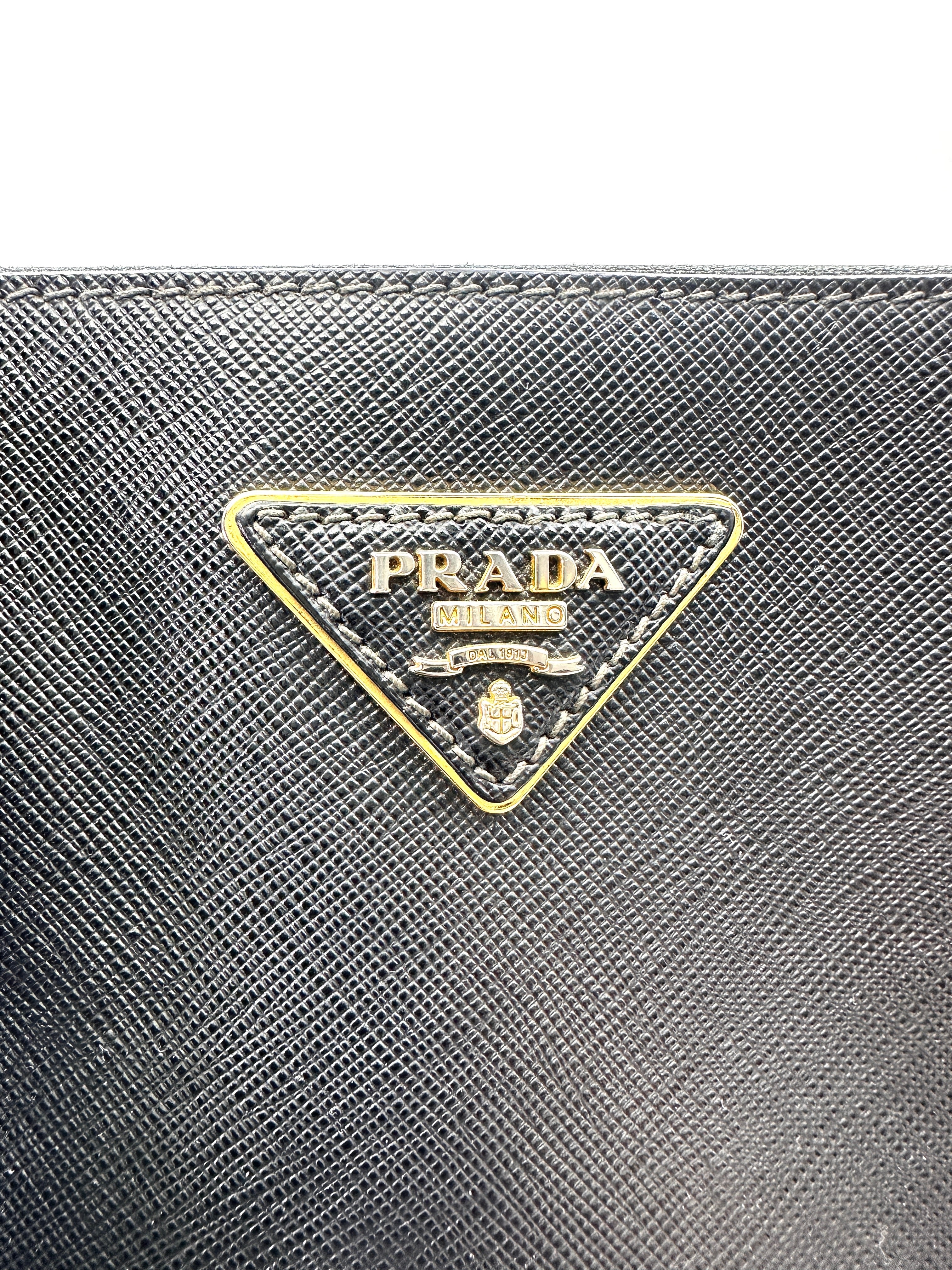 Prada Galleria Black Saffiano Leather Medium Size Handle Bag PR406