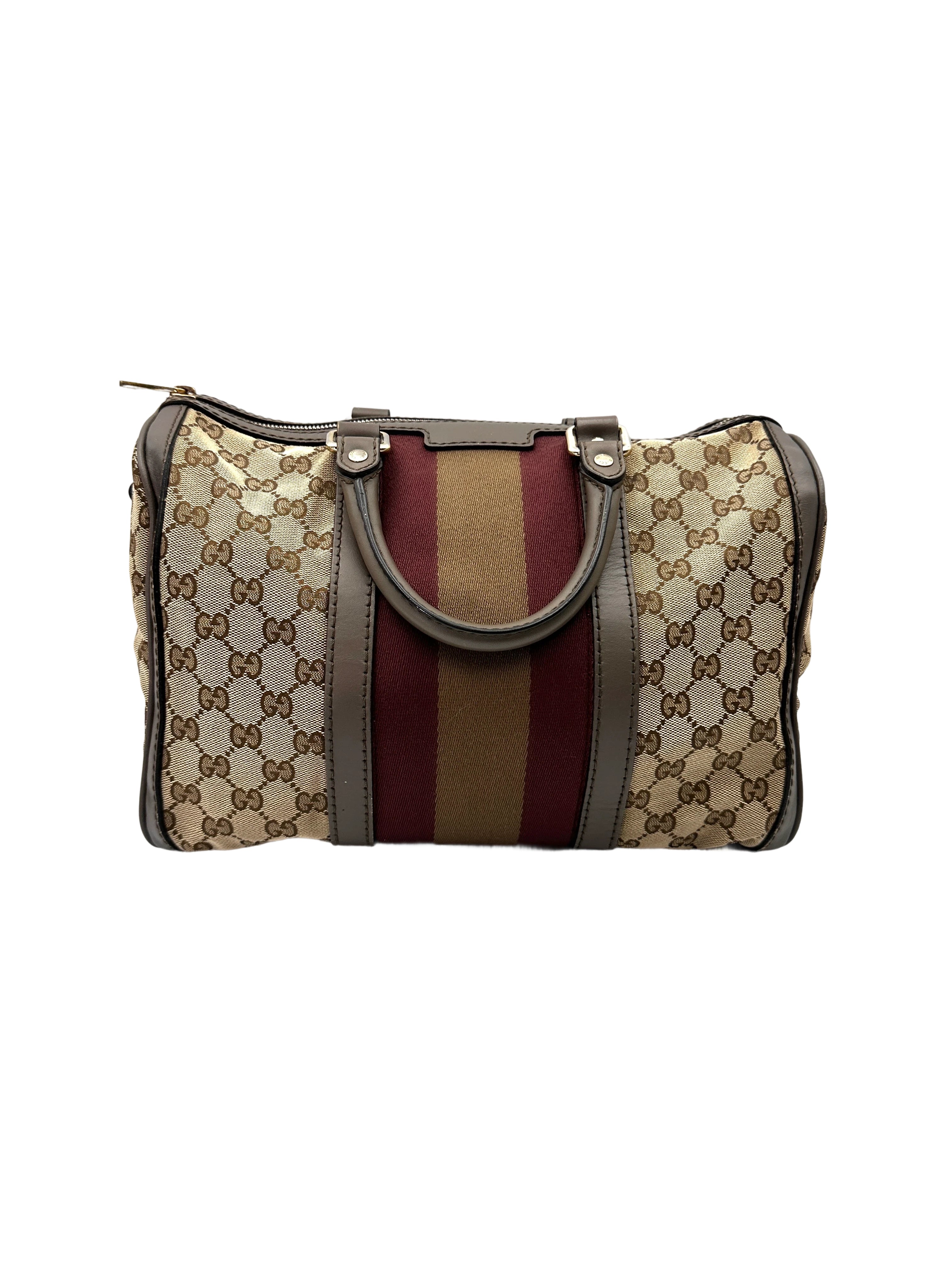 Gucci GG Canvas Boston Bag With Brown Stripe GG1137