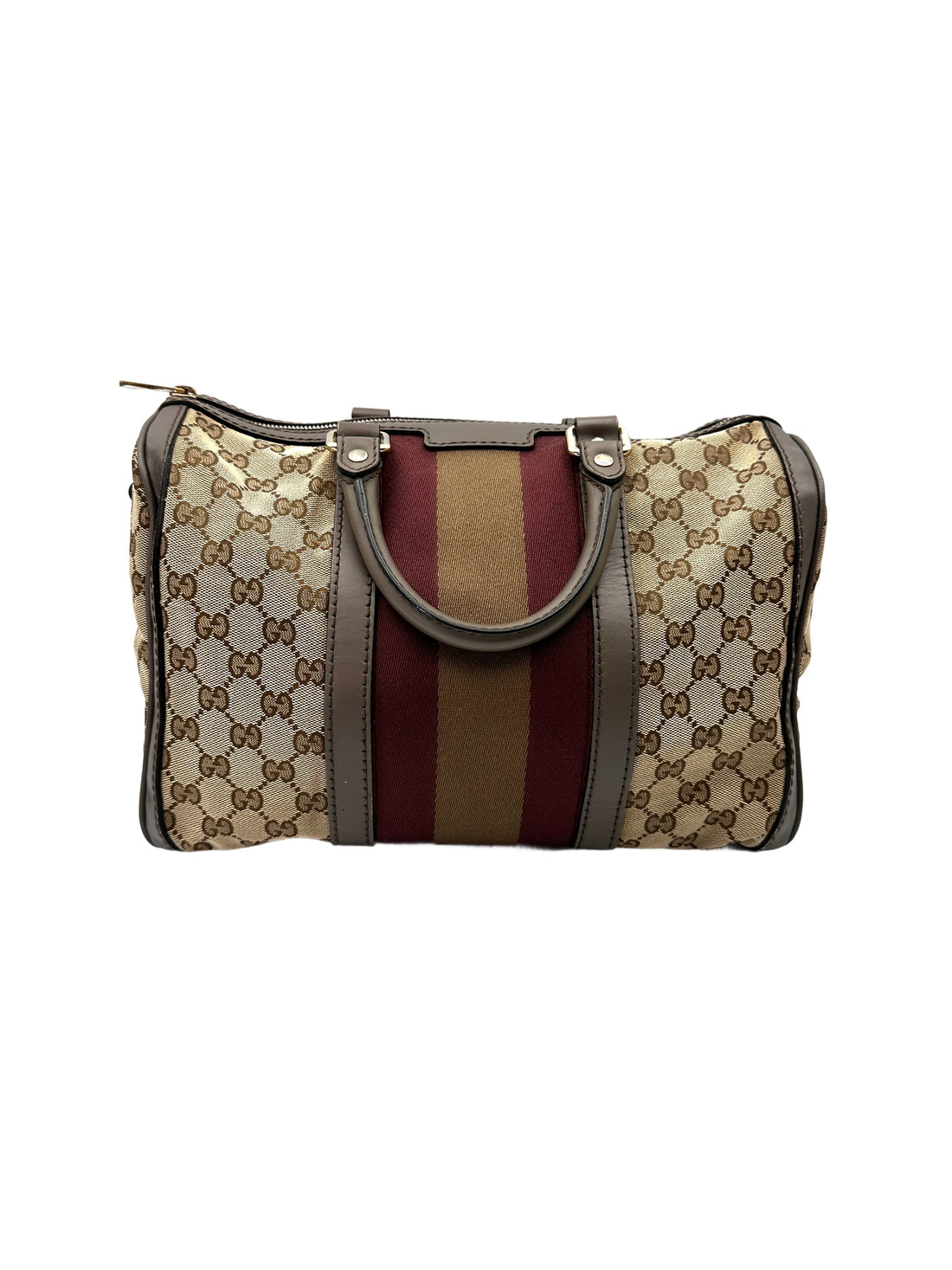 Gucci GG Canvas Boston Bag With Brown Stripe GG1137