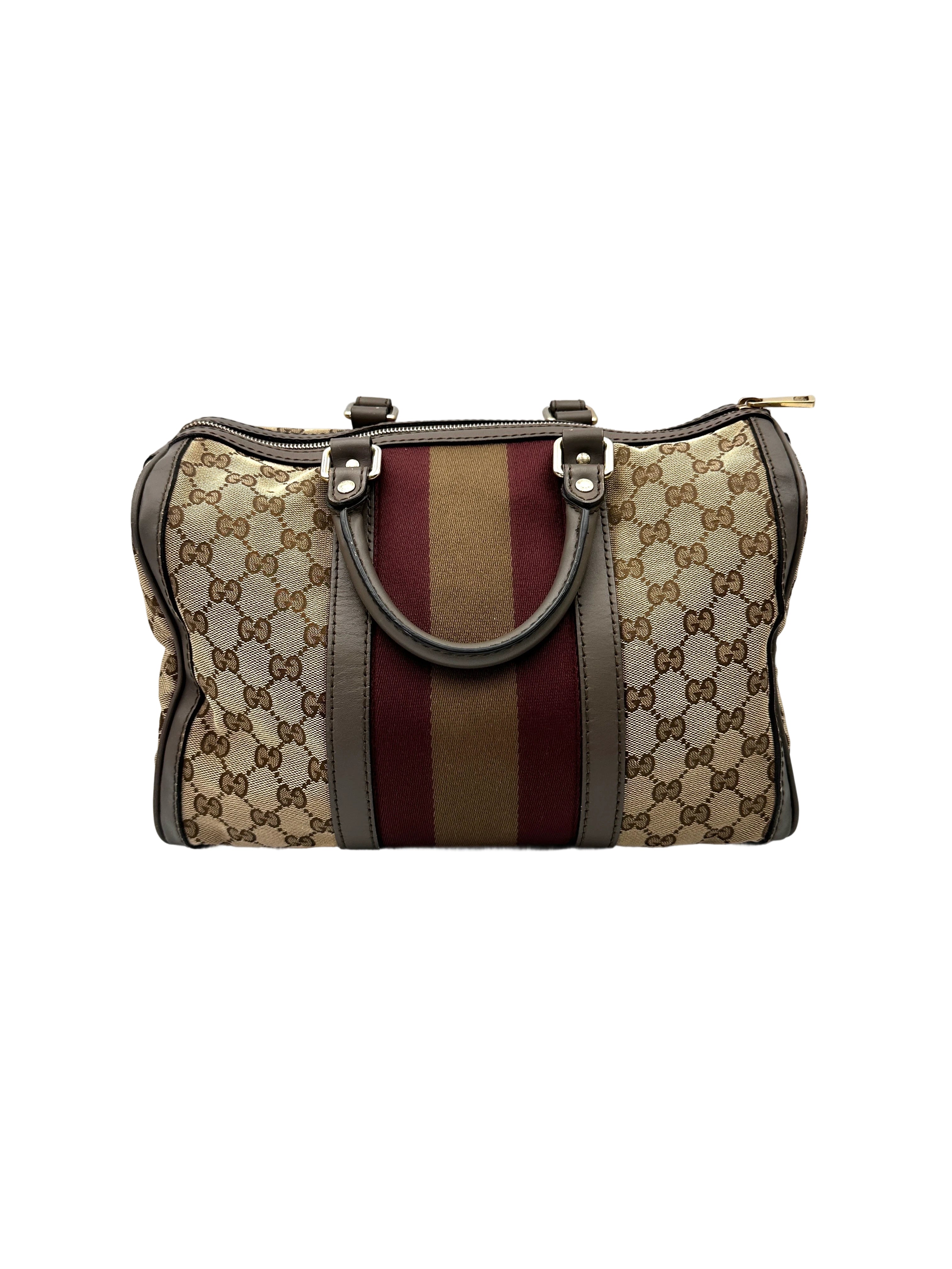 Gucci GG Canvas Boston Bag With Brown Stripe GG1137