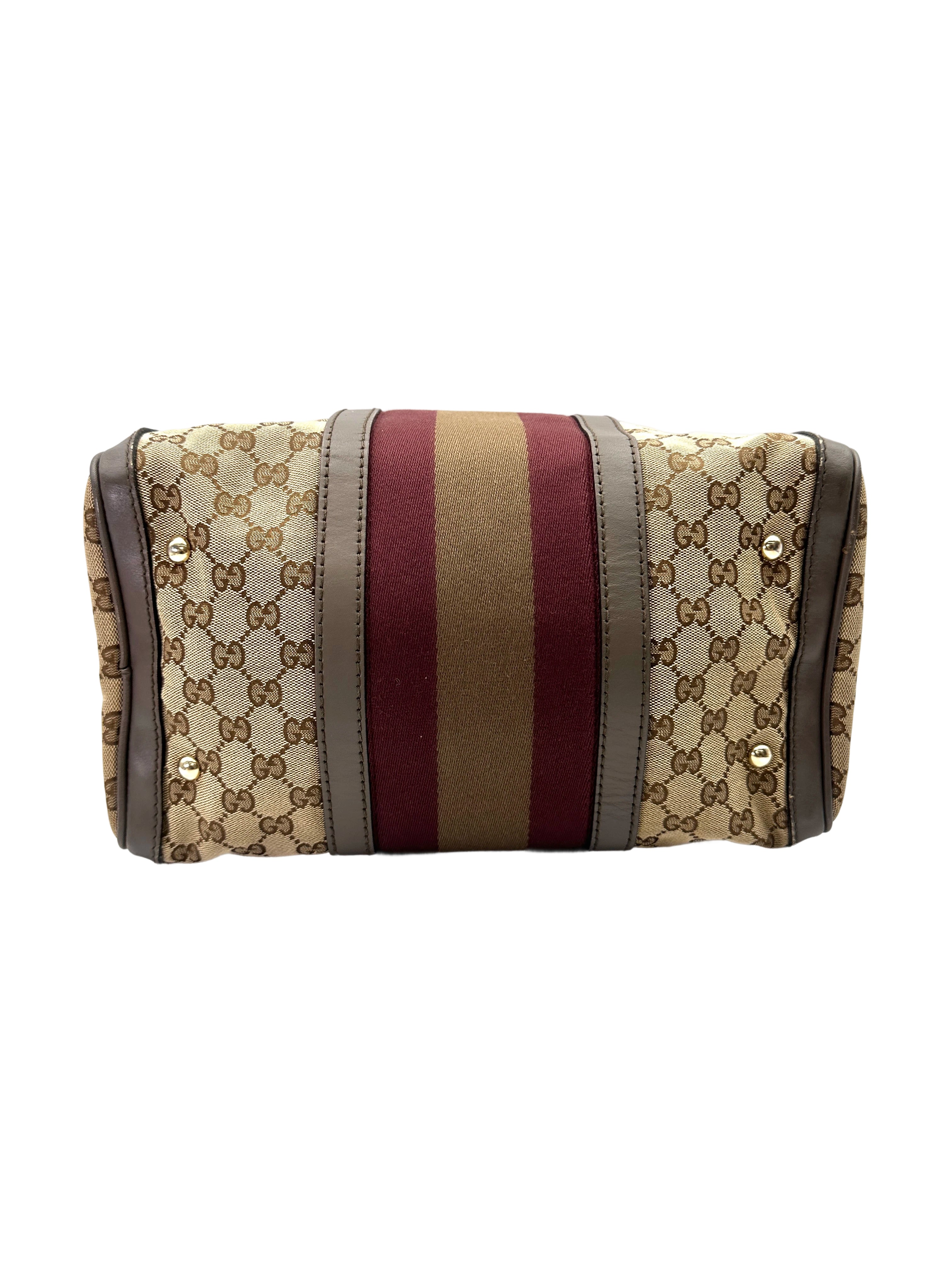 Gucci GG Canvas Boston Bag With Brown Stripe GG1137