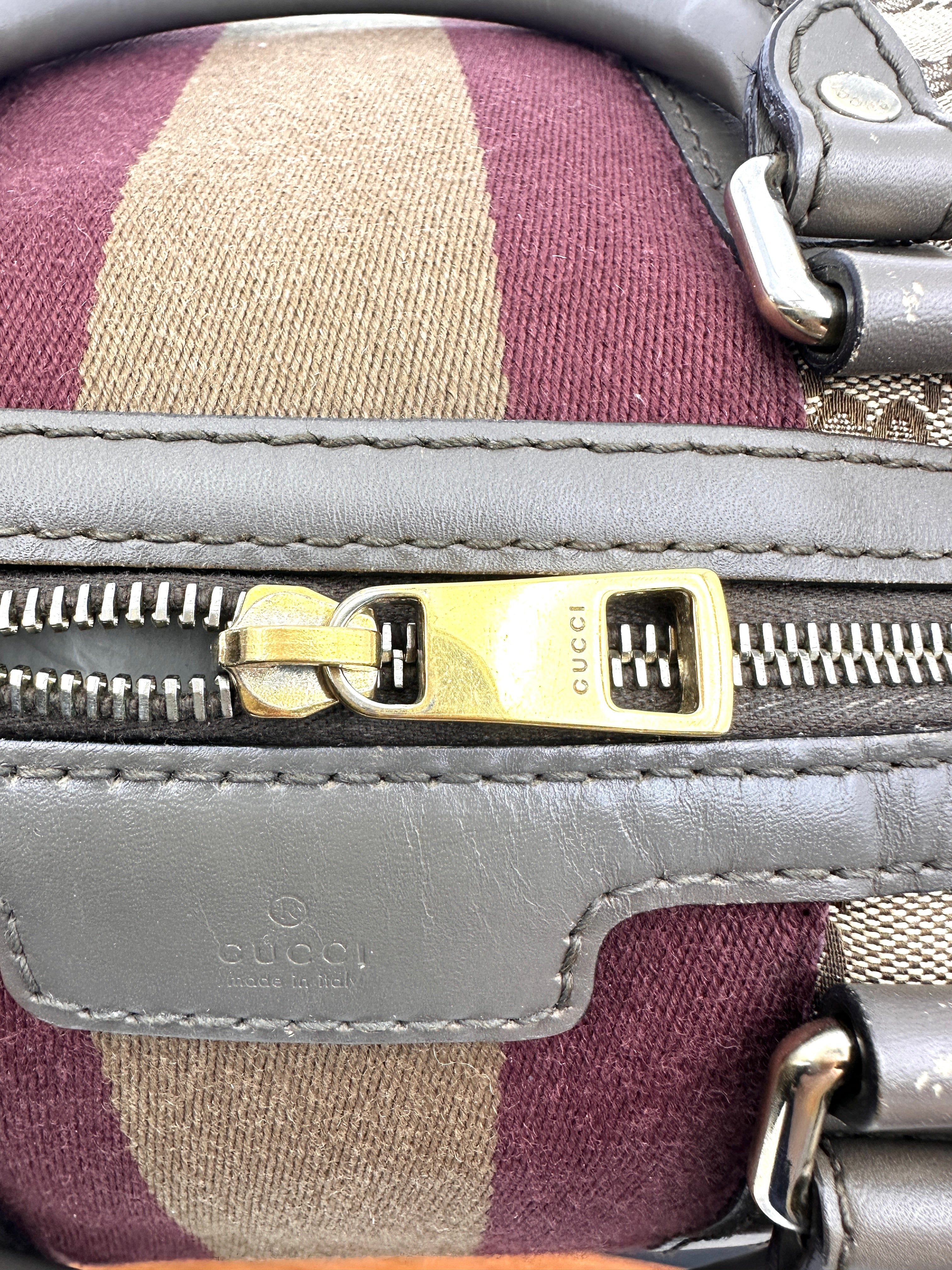 Gucci GG Canvas Boston Bag With Brown Stripe GG1137